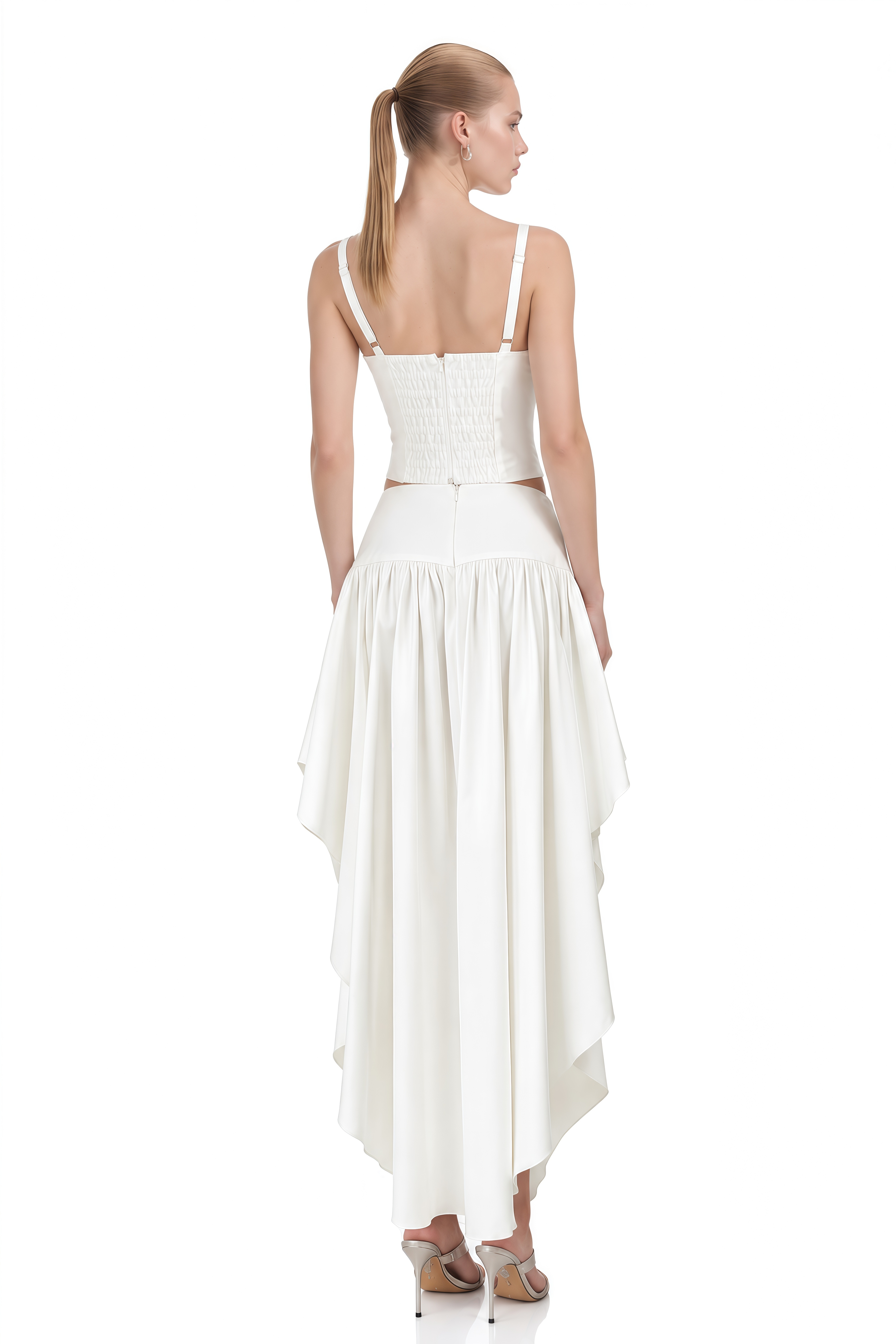 Imogen White Sleeveless Asymmetrical Top & Skirt Set