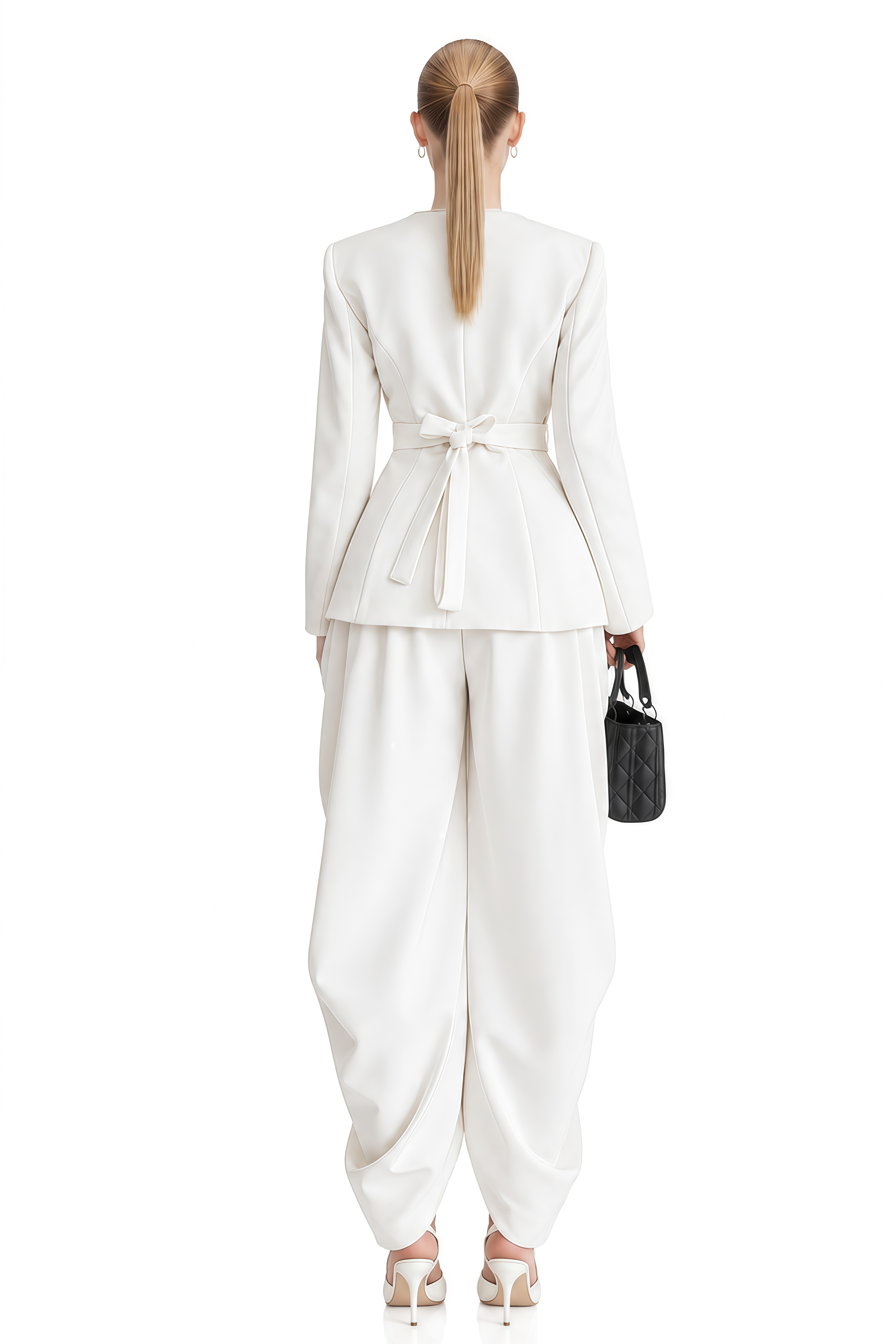 Hazel White Asymmetrical Draped Jacket & Trousers Set