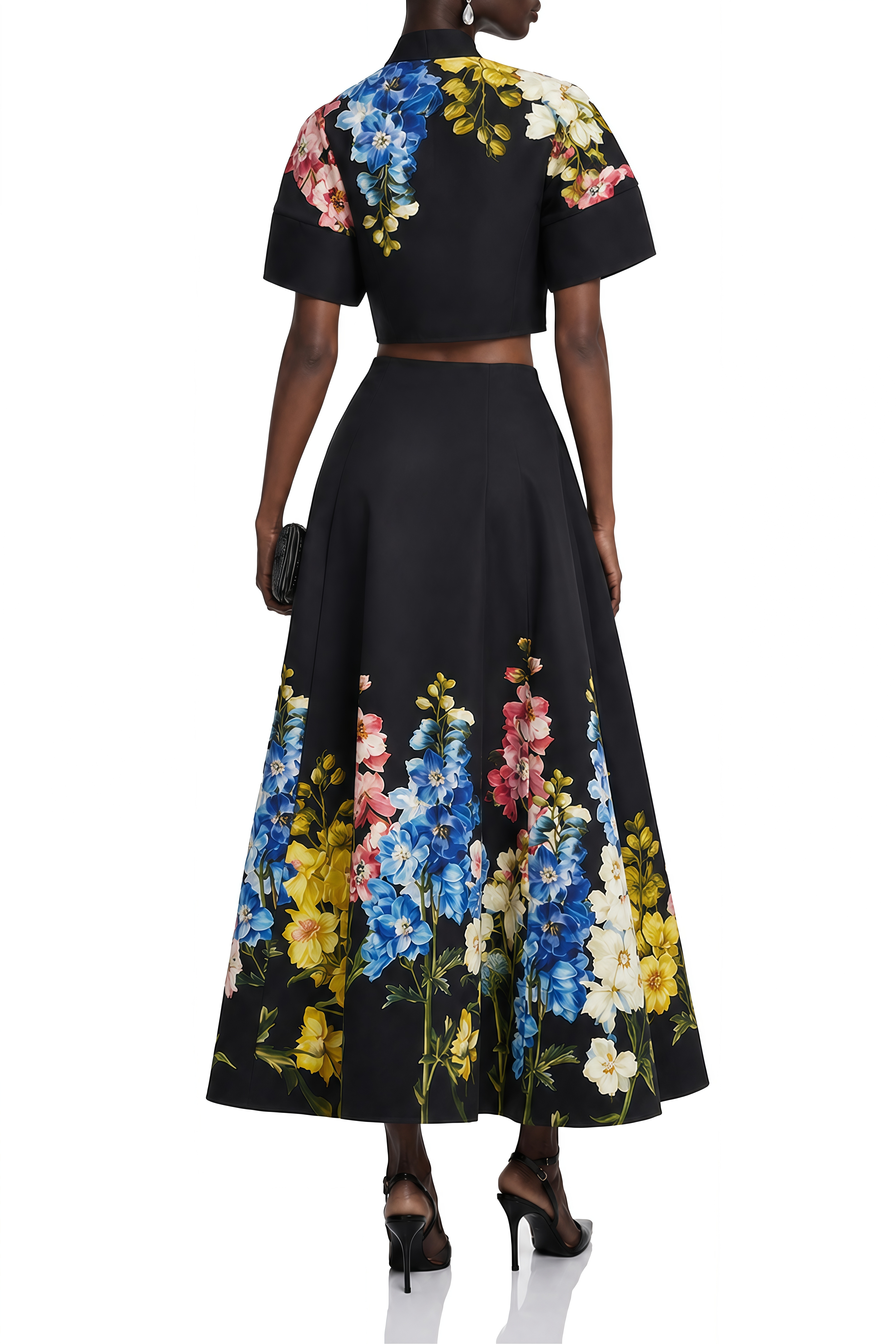 Amara Black Floral Print Turtleneck Top & Skirt Set