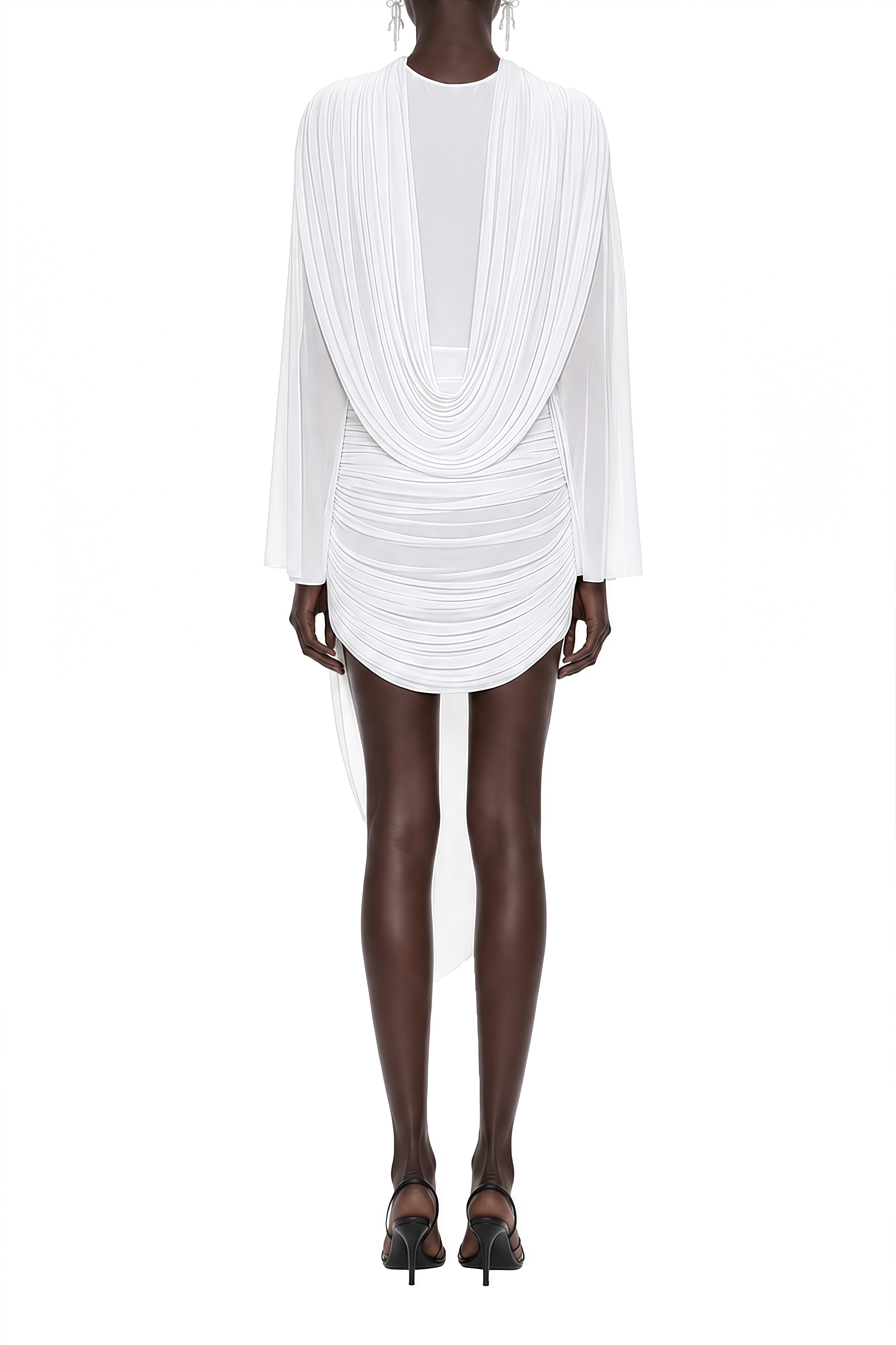 Vesper White Long Sleeves Draped Mini Dress