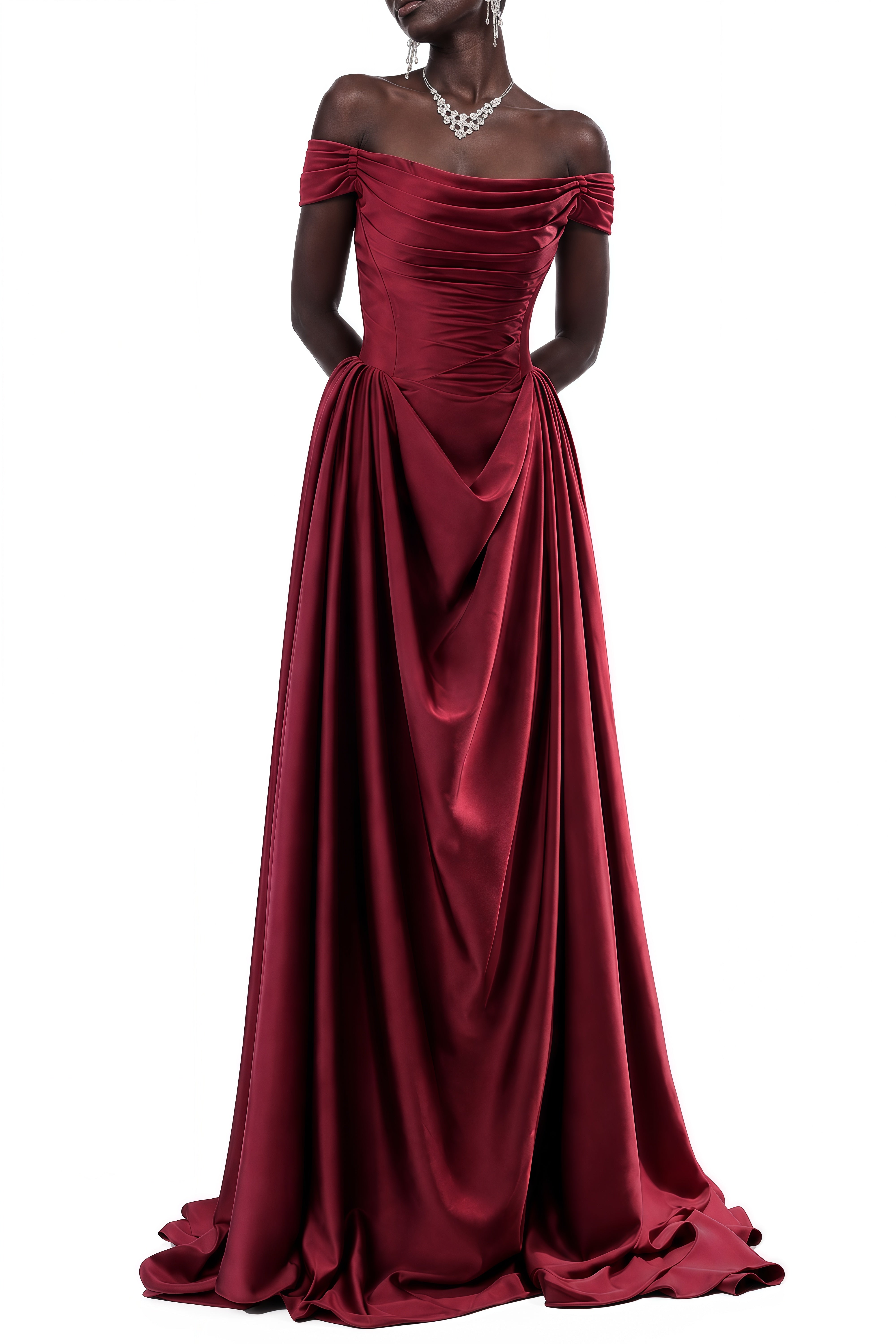 Adeline Red Off Shoulder Ruched Maxi Dress