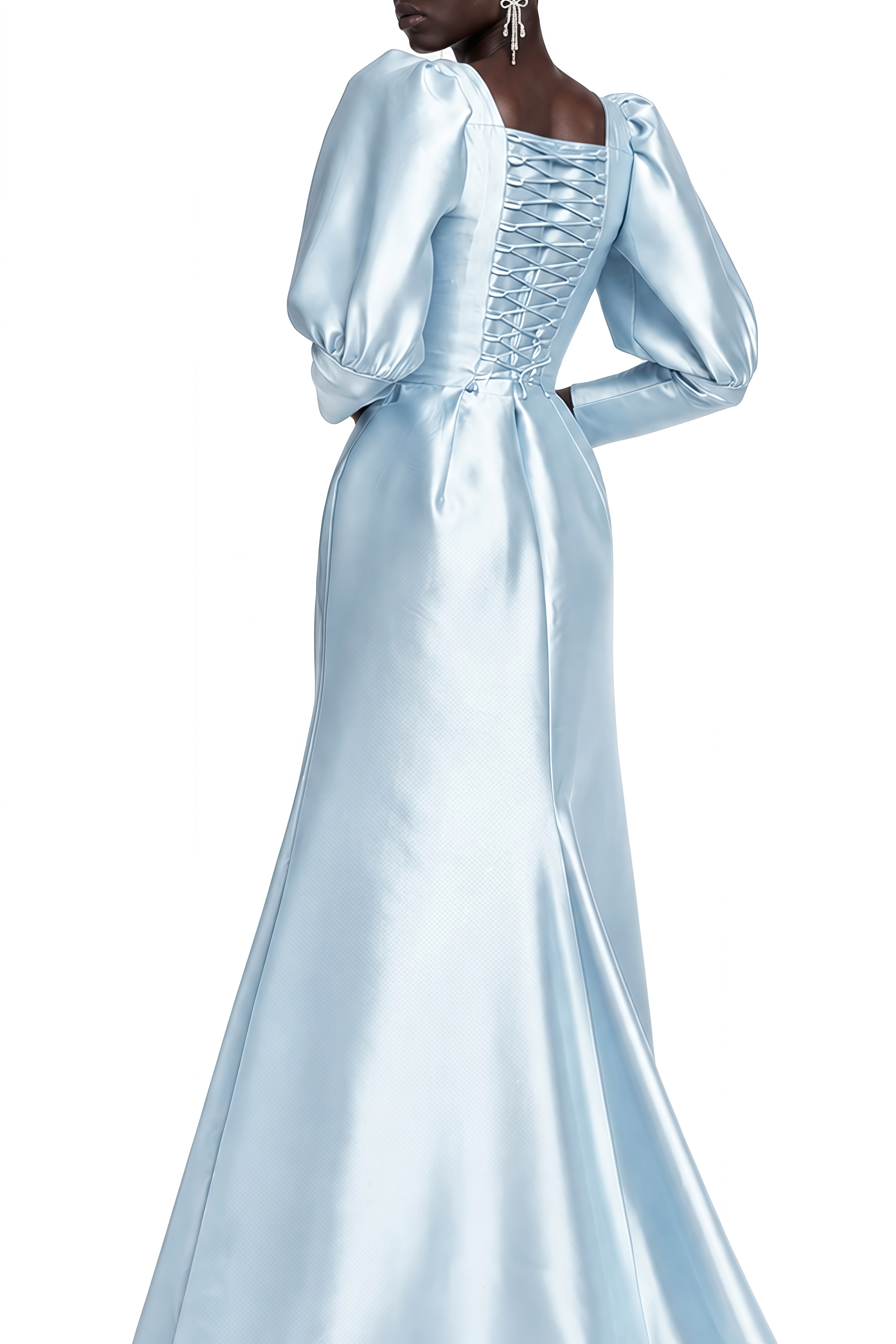 Isolde Blue Long Sleeves Ruched Maxi Dress