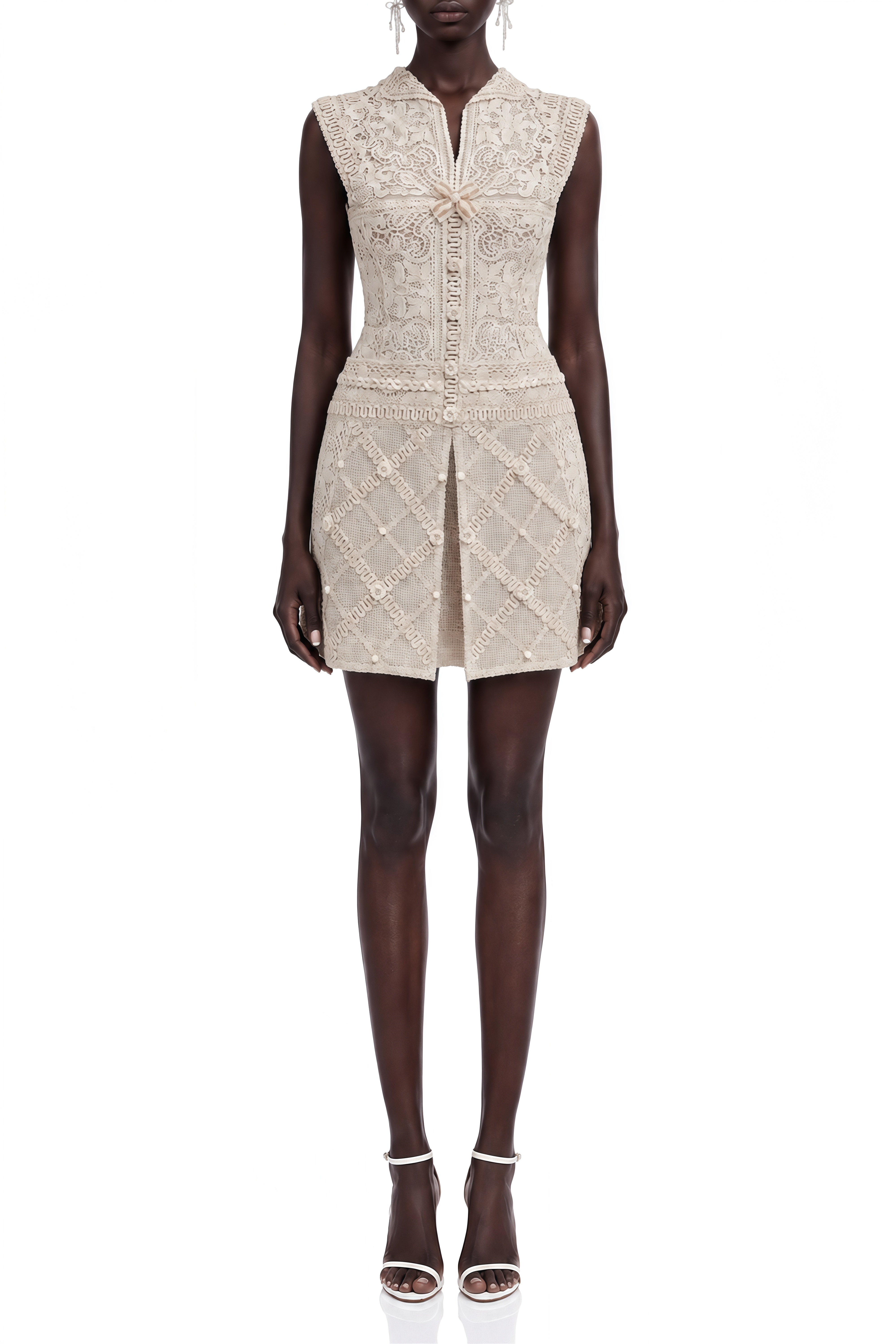 Vienne Neutral Lace Collar Crochet Mini Dress