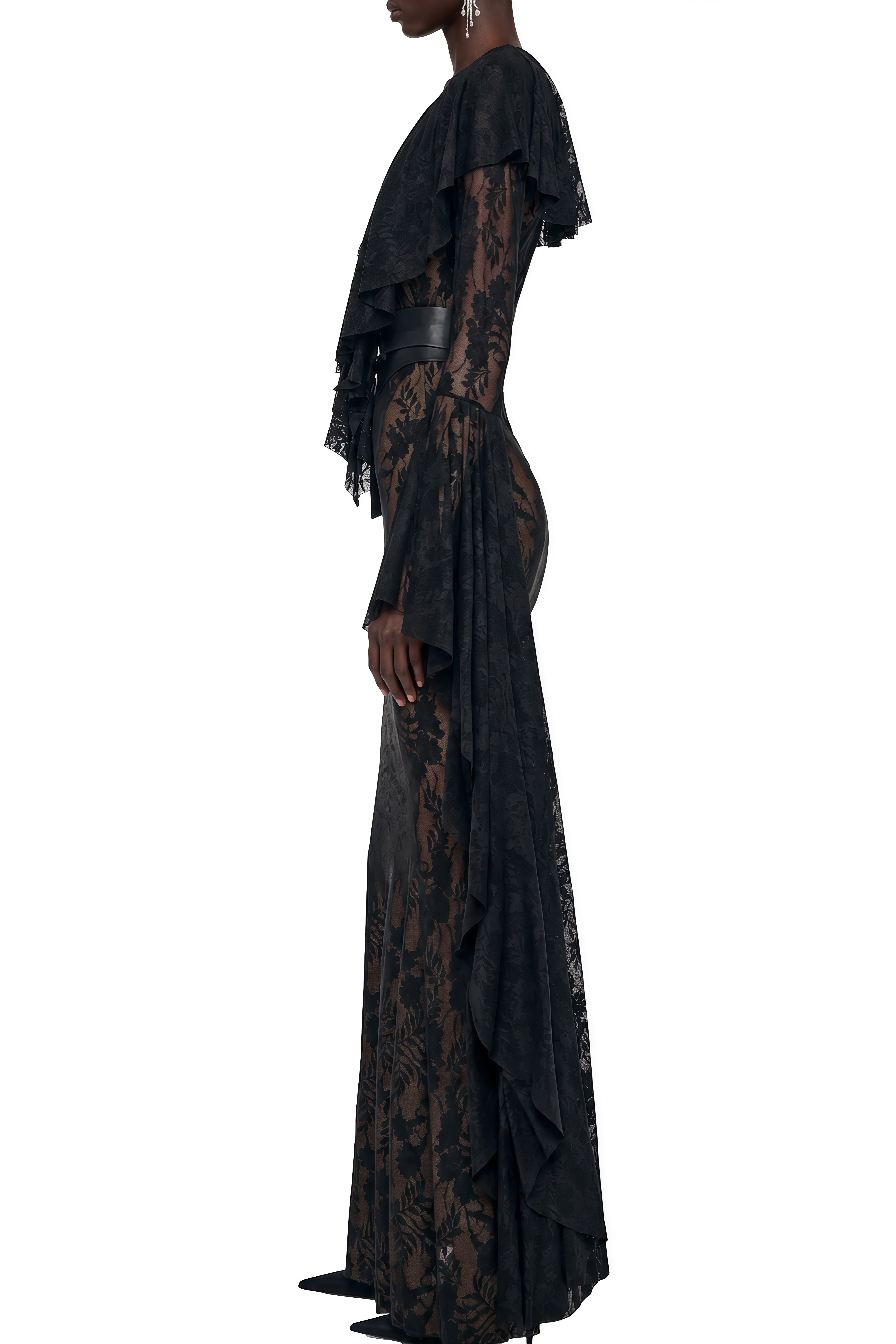 Rosalind Black Floral Lace Maxi Dress