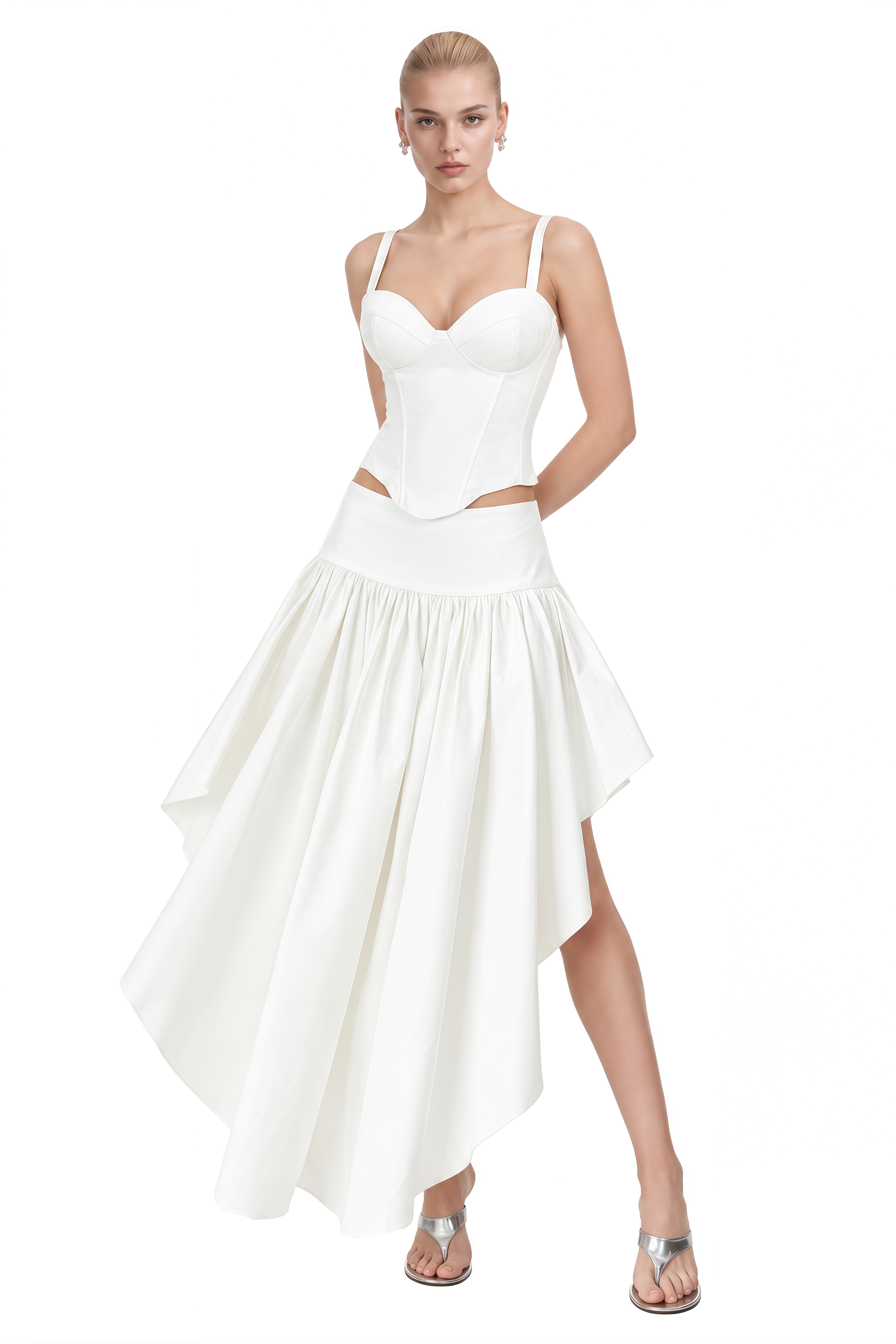 Imogen White Sleeveless Asymmetrical Top & Skirt Set