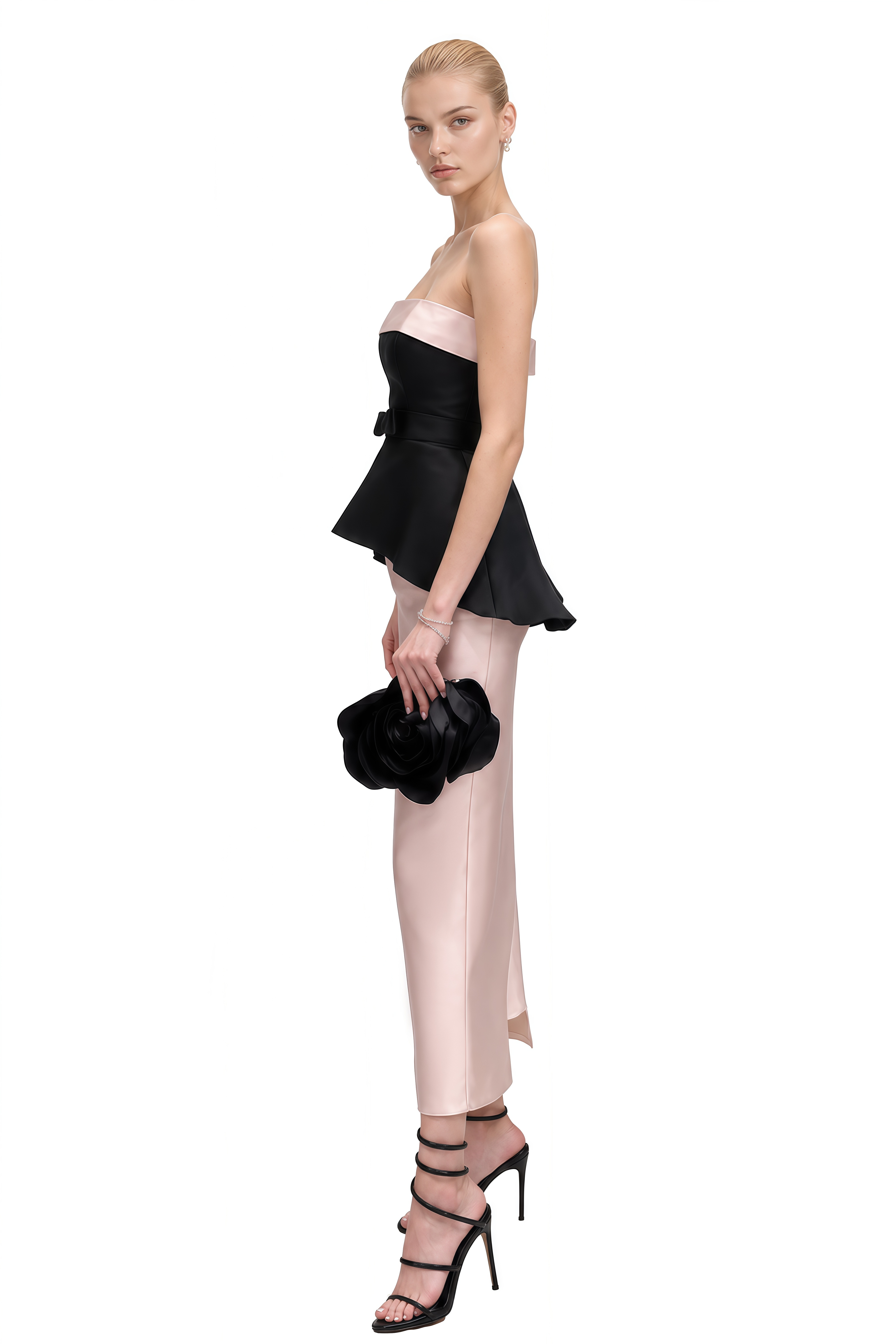 Camille Pink Color Block Strapless Midi Dress