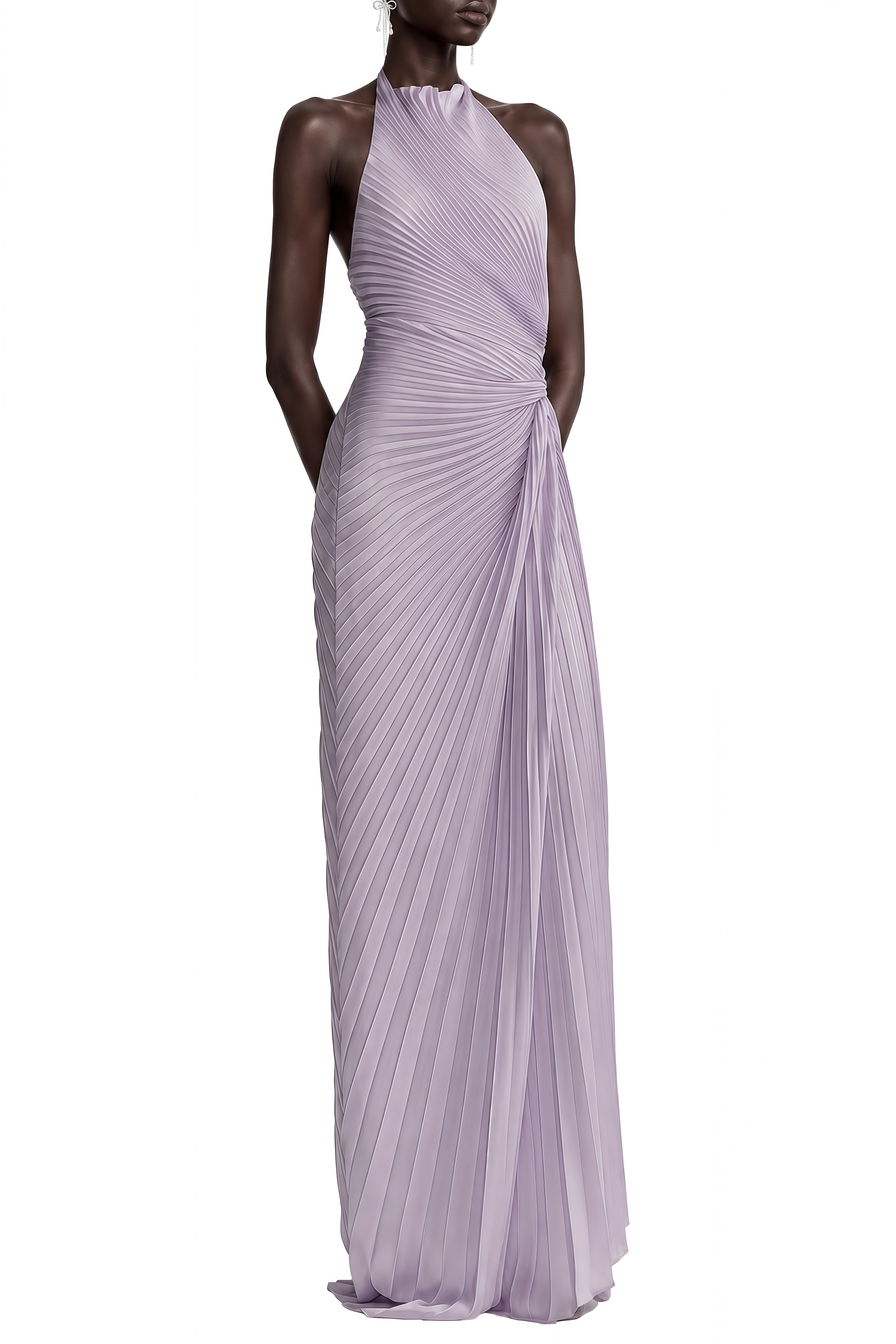 Luna Purple Halterneck Draped Maxi Dress