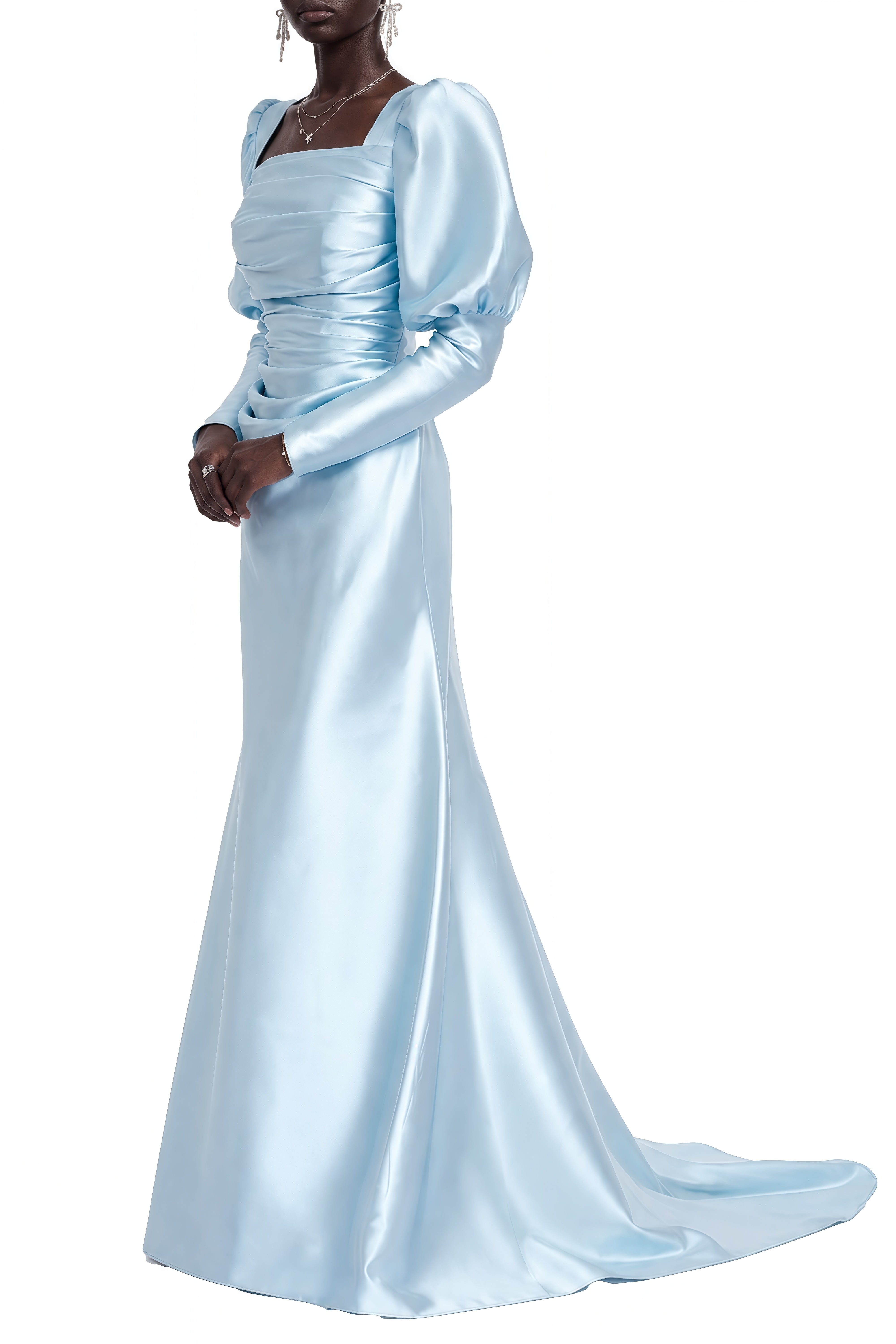 Isolde Blue Long Sleeves Ruched Maxi Dress