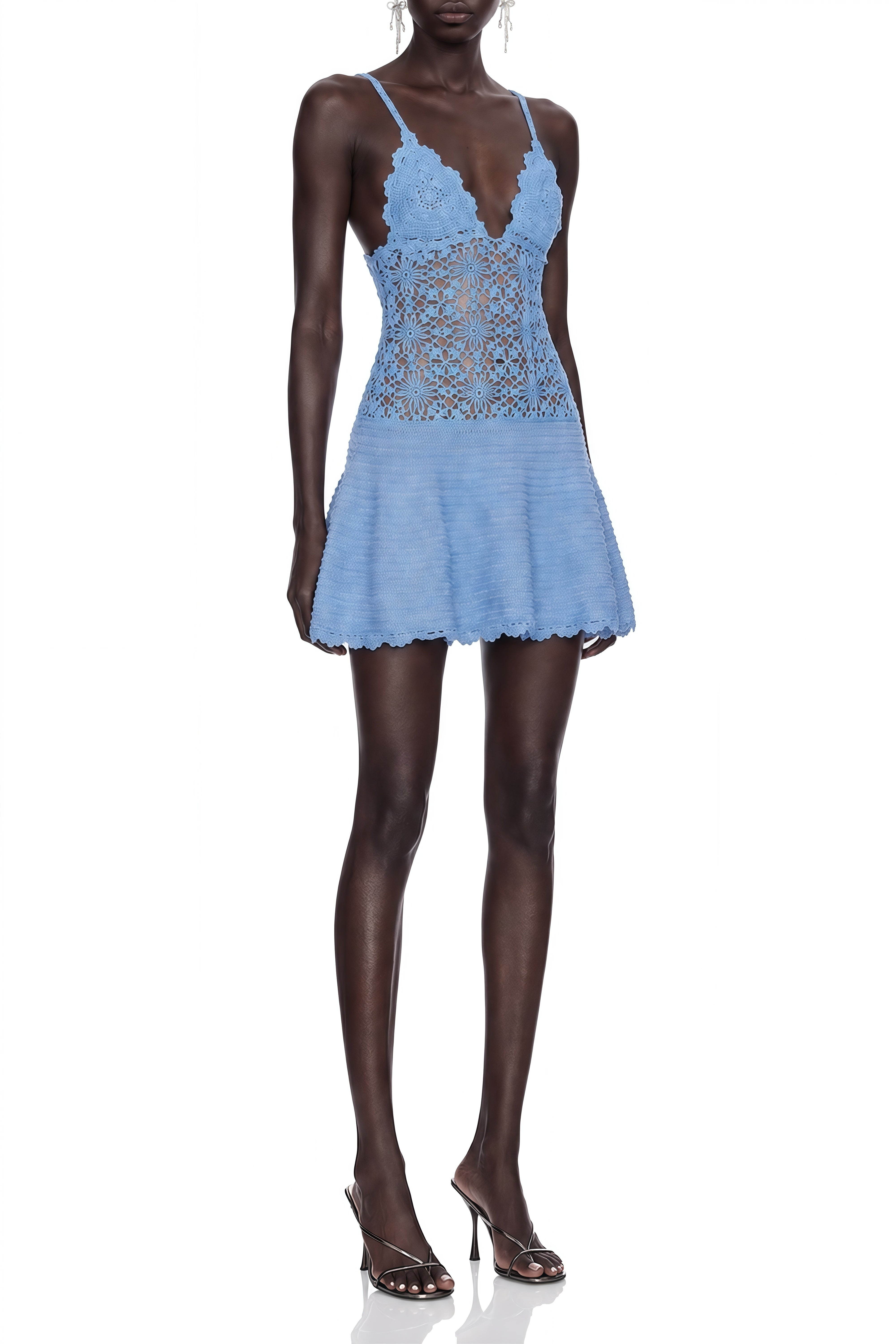 Eloise Blue Sleeveless Crochet Mini Dress