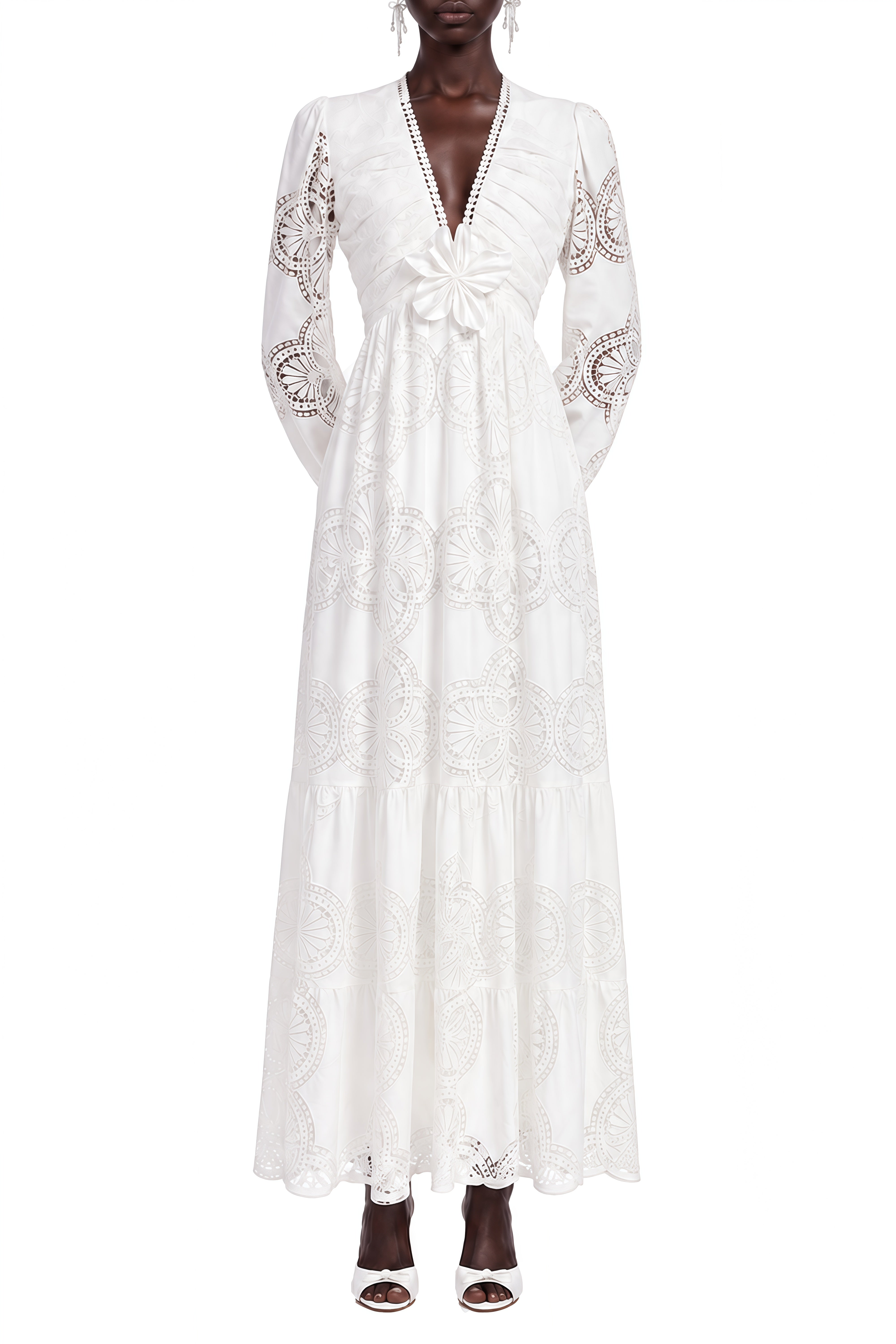 Amelia White Puff Sleeve Ruched Maxi Dress