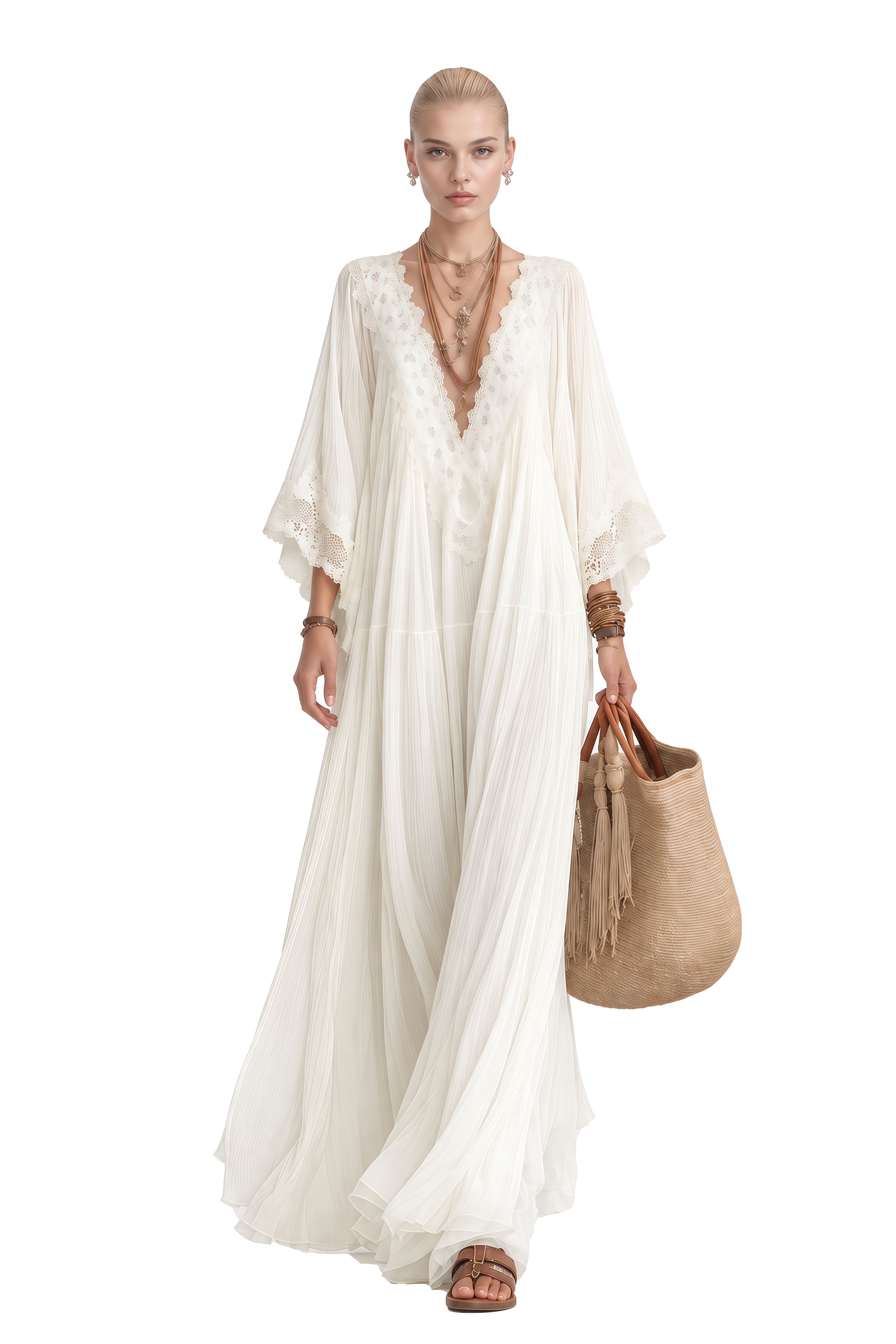 Althea White V-Neck Lace Maxi Dress