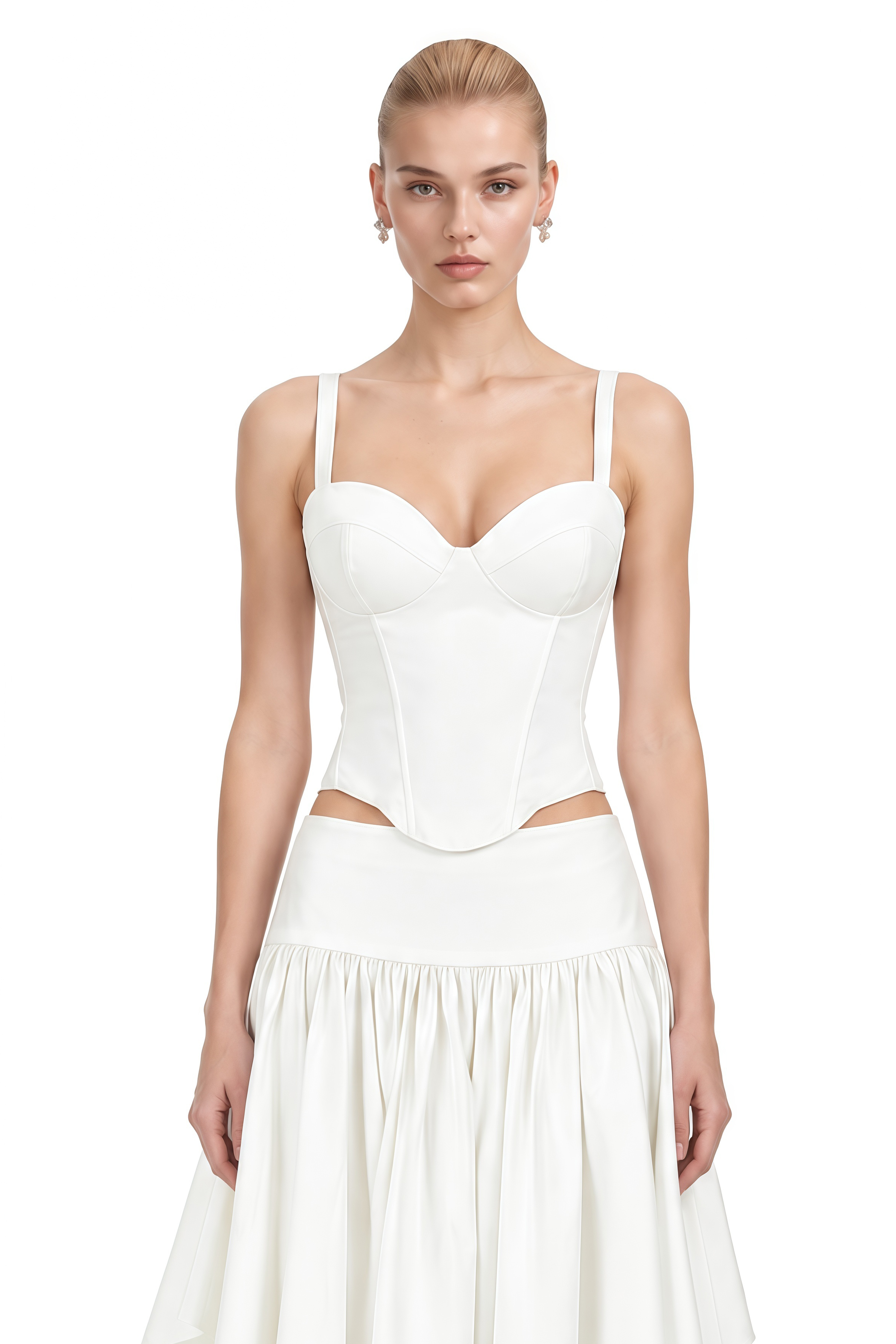 Imogen White Sleeveless Asymmetrical Top & Skirt Set