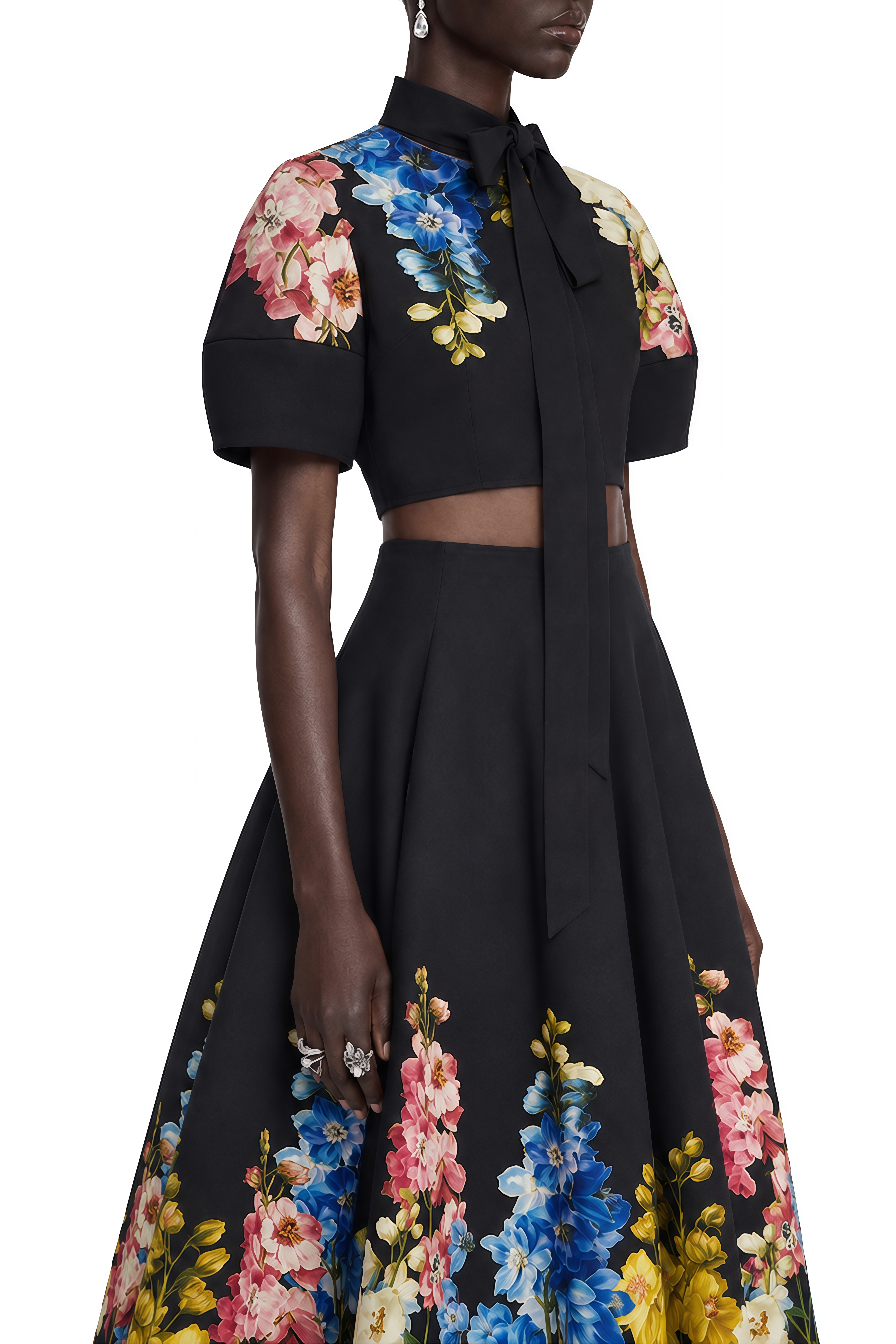 Amara Black Floral Print Turtleneck Top & Skirt Set