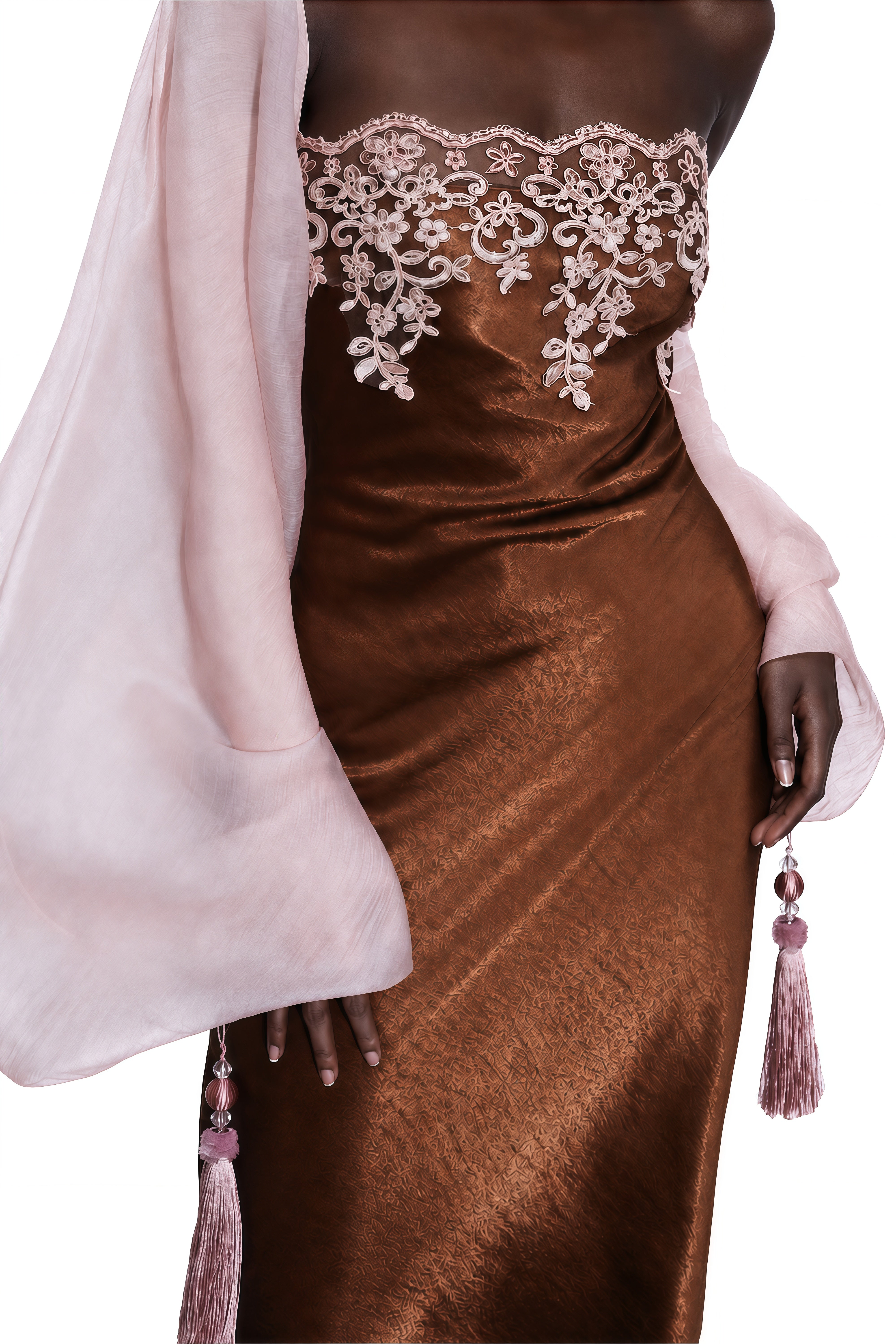 Florence Brown Off Shoulder Lace Midi Dress
