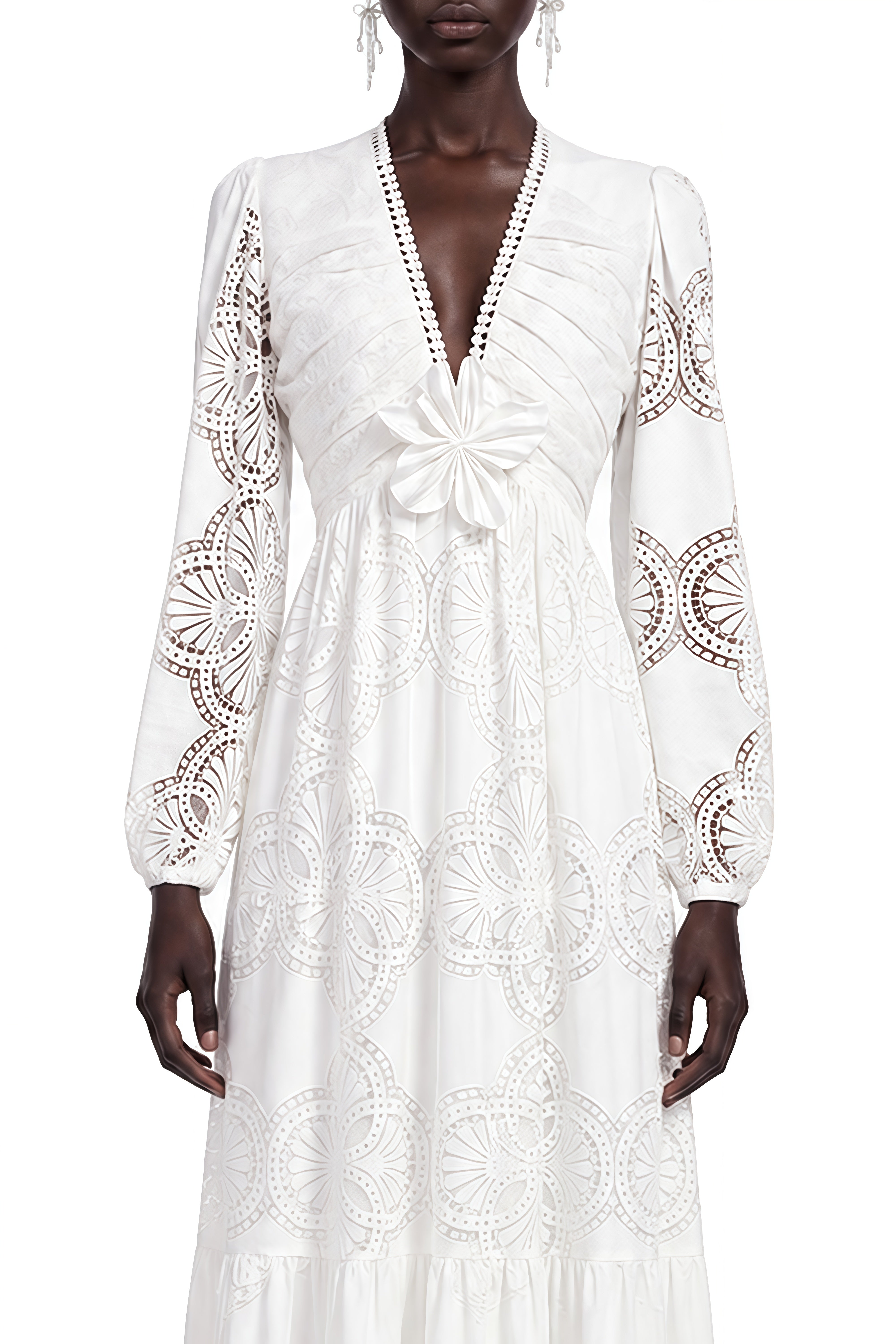 Amelia White Puff Sleeve Ruched Maxi Dress
