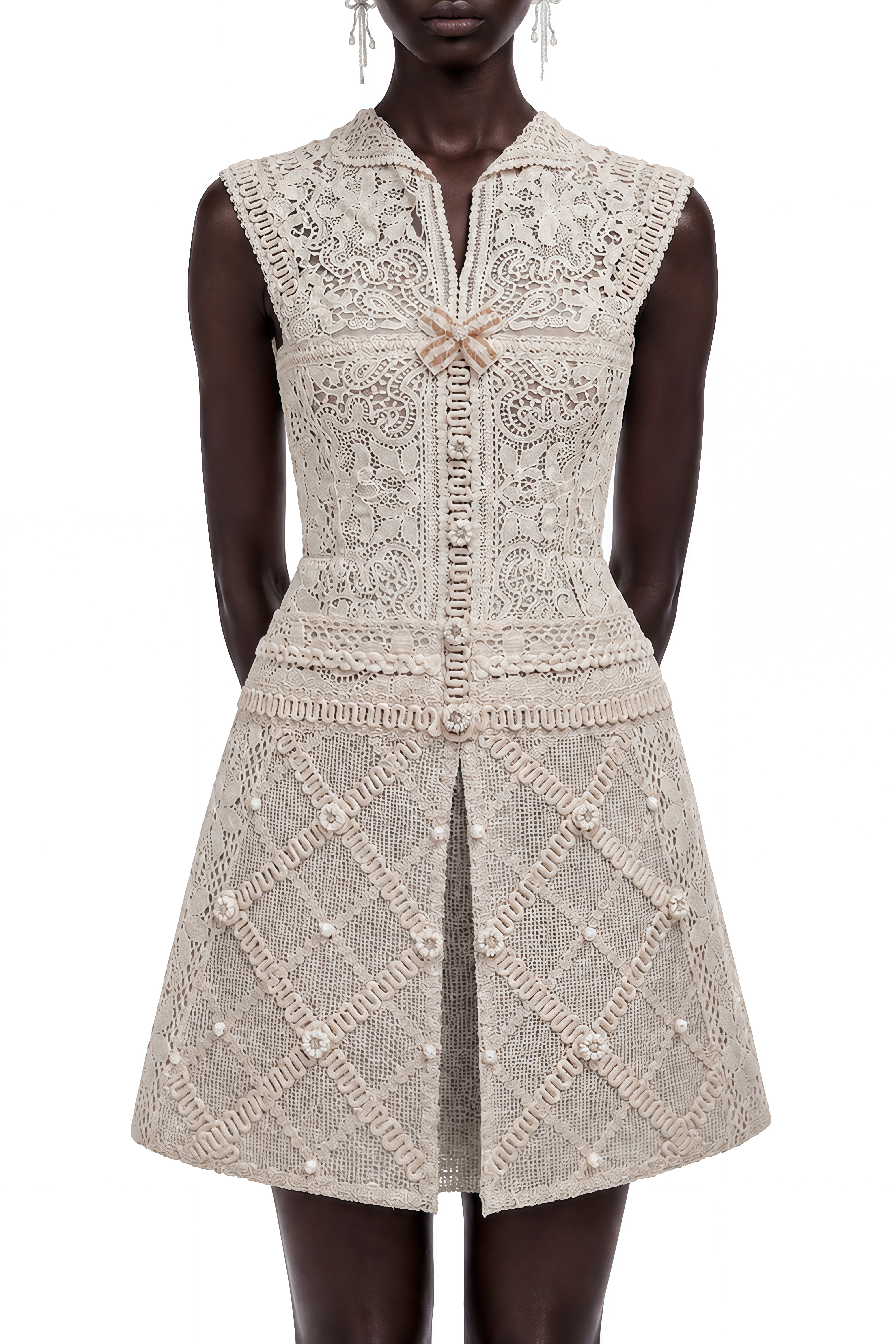 Vienne Neutral Lace Collar Crochet Mini Dress