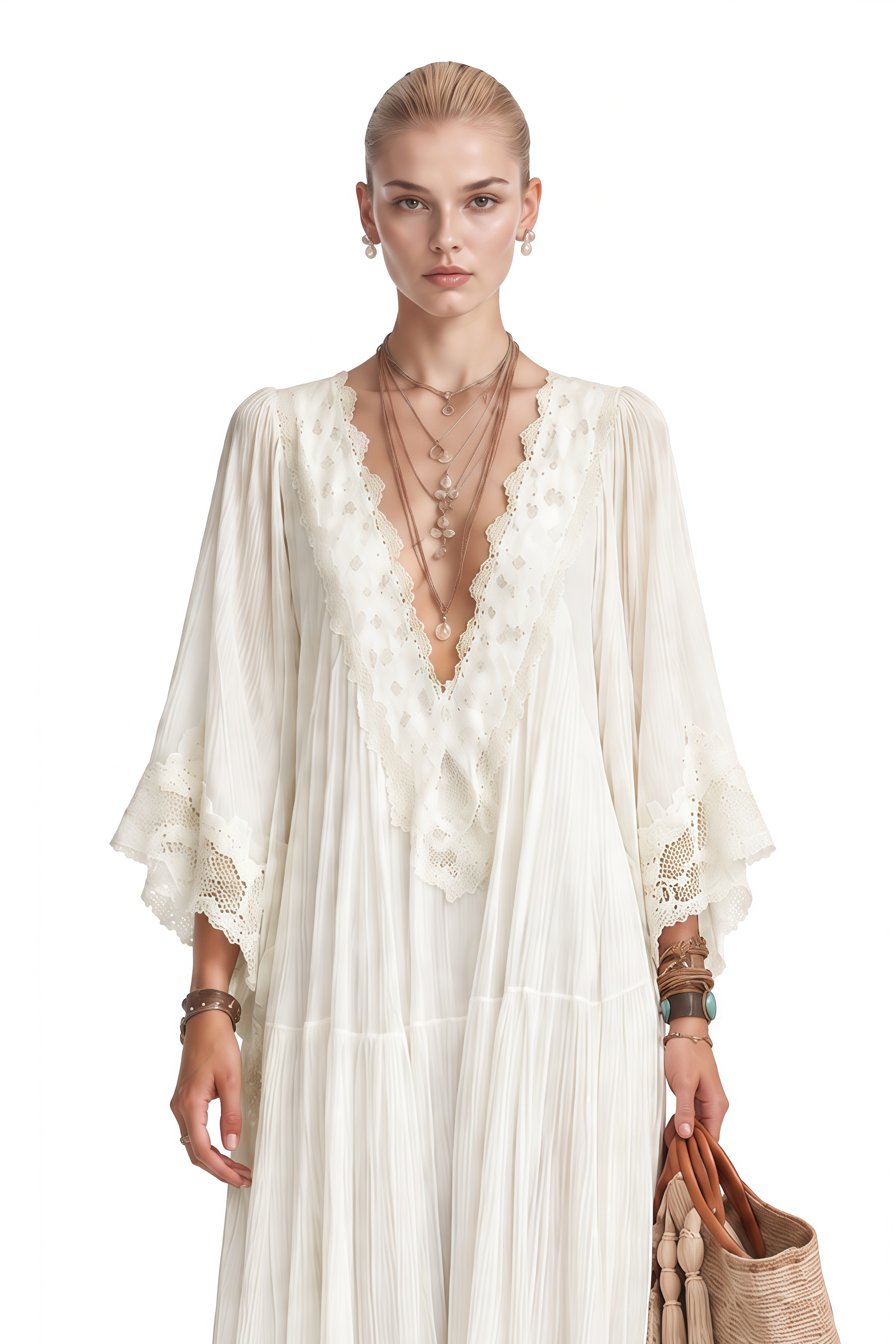 Althea White V-Neck Lace Maxi Dress