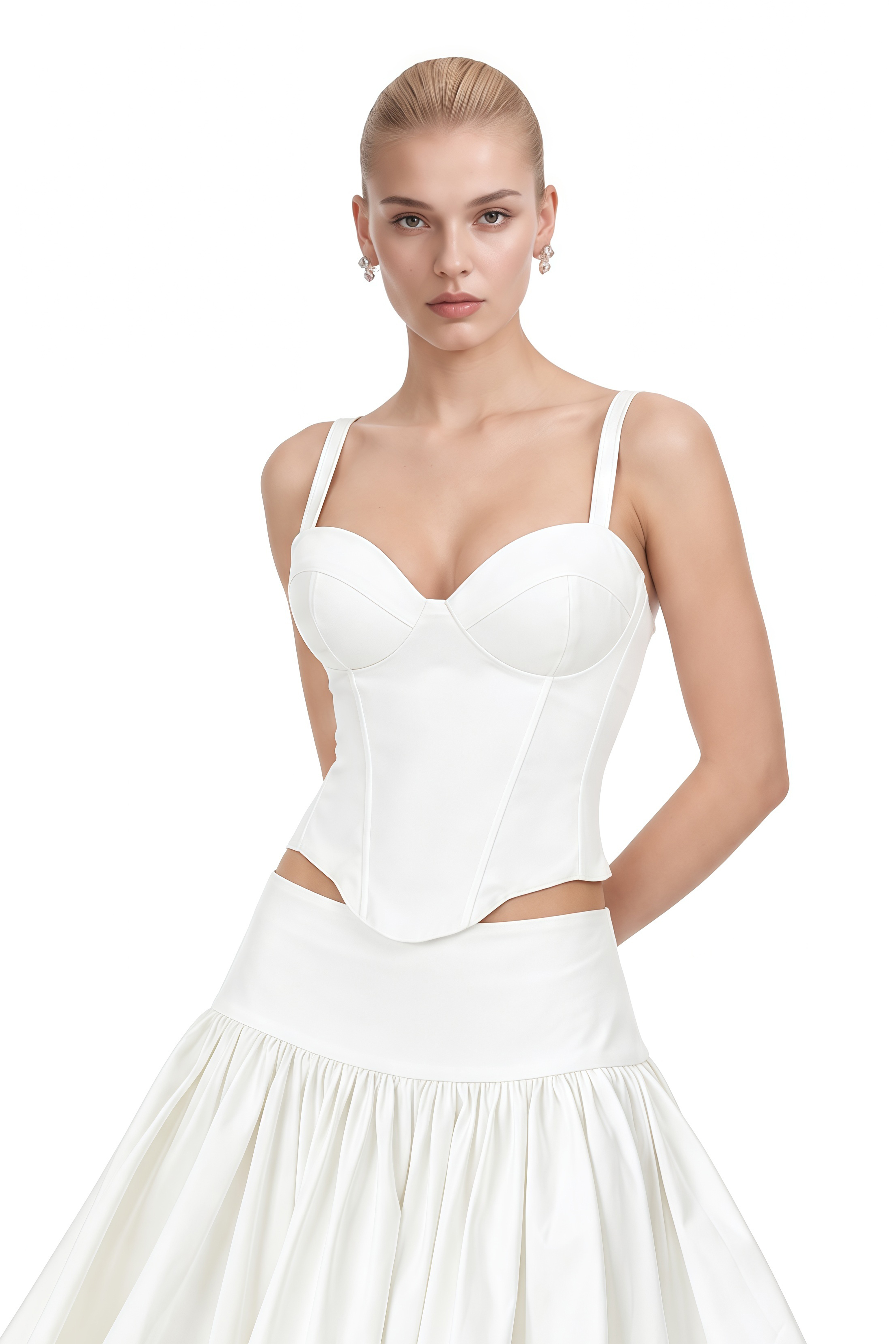 Imogen White Sleeveless Asymmetrical Top & Skirt Set
