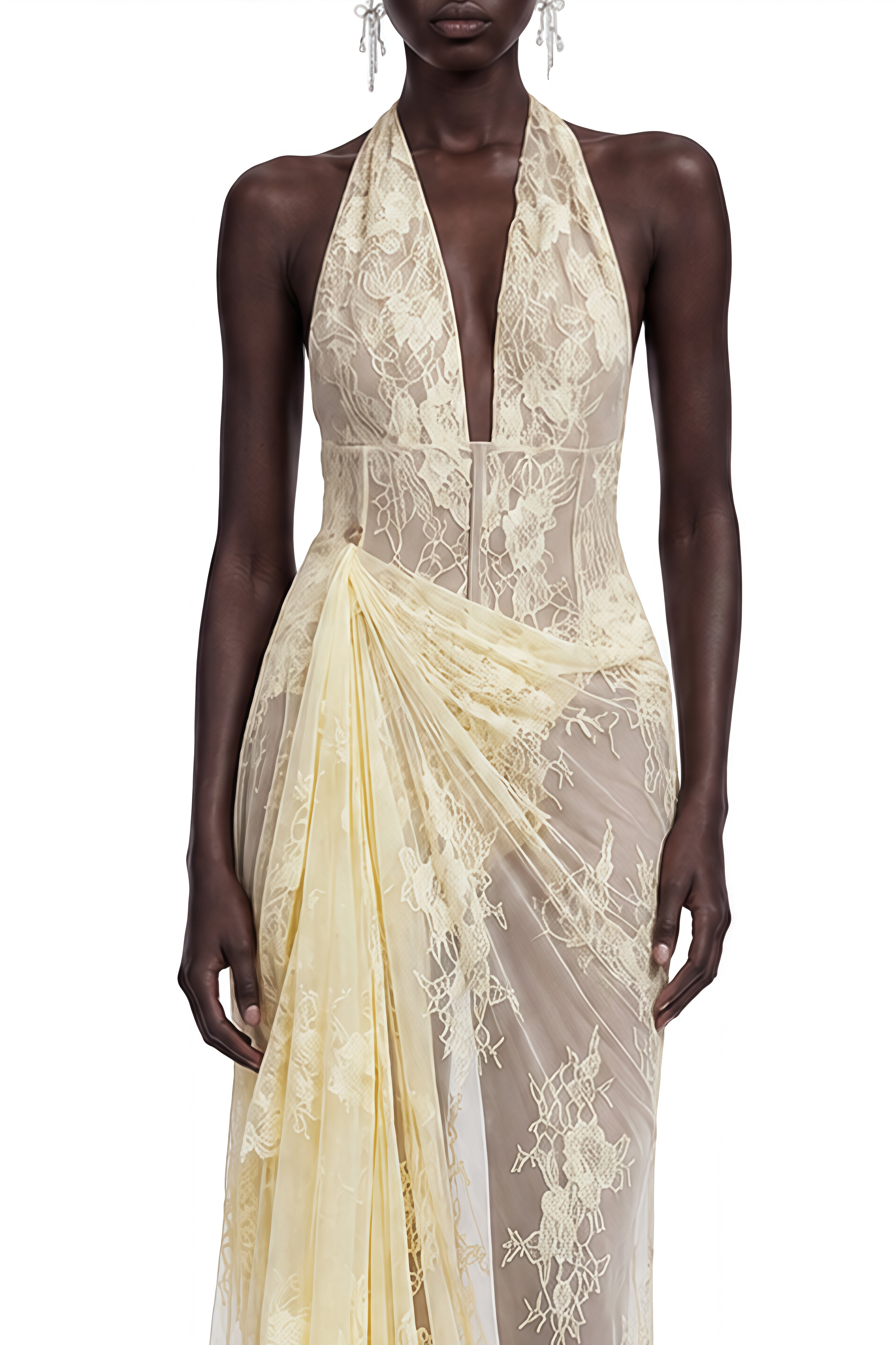 Linnea Yellow Halterneck Lace Maxi Dress