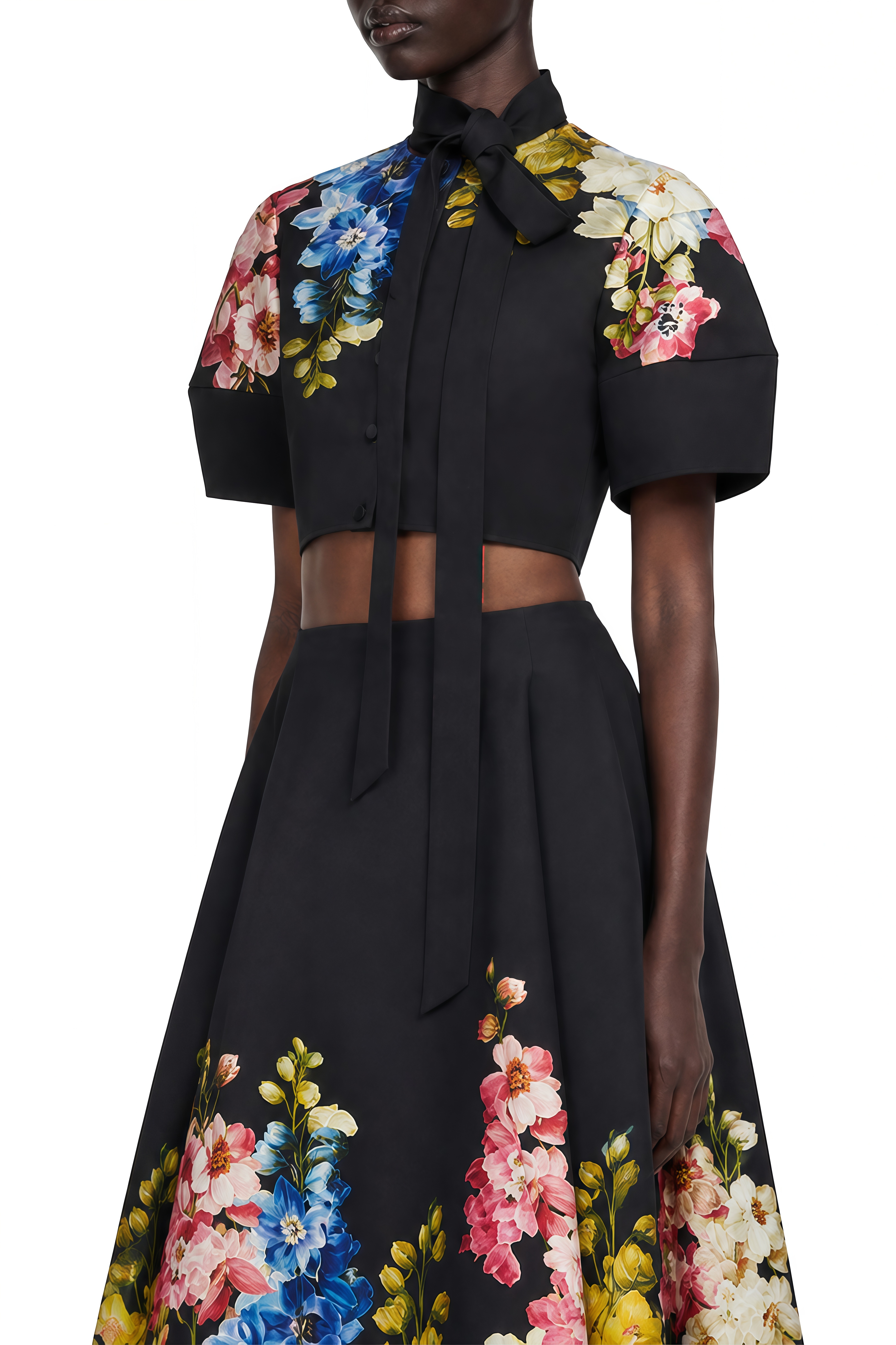 Amara Black Floral Print Turtleneck Top & Skirt Set