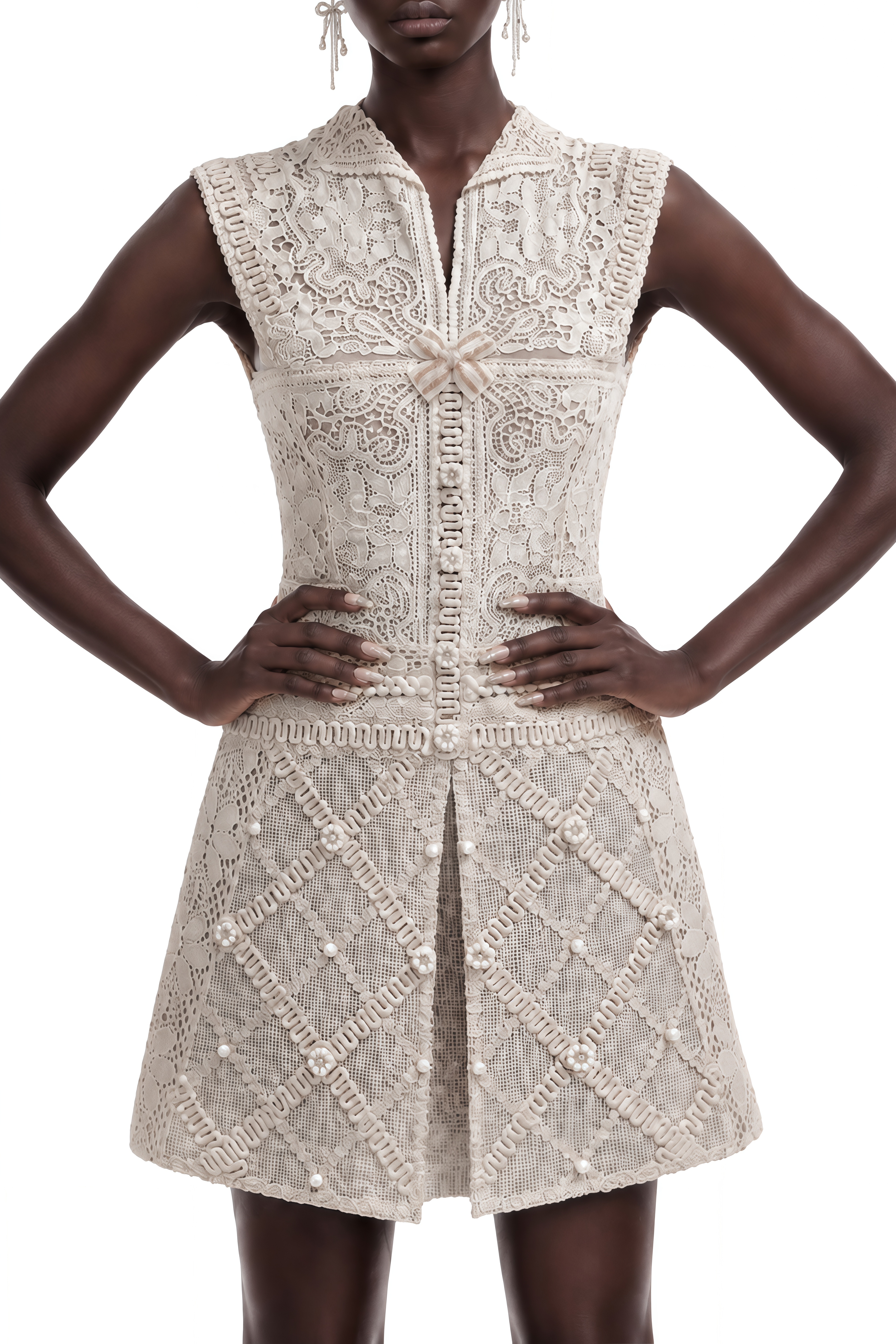 Vienne Neutral Lace Collar Crochet Mini Dress