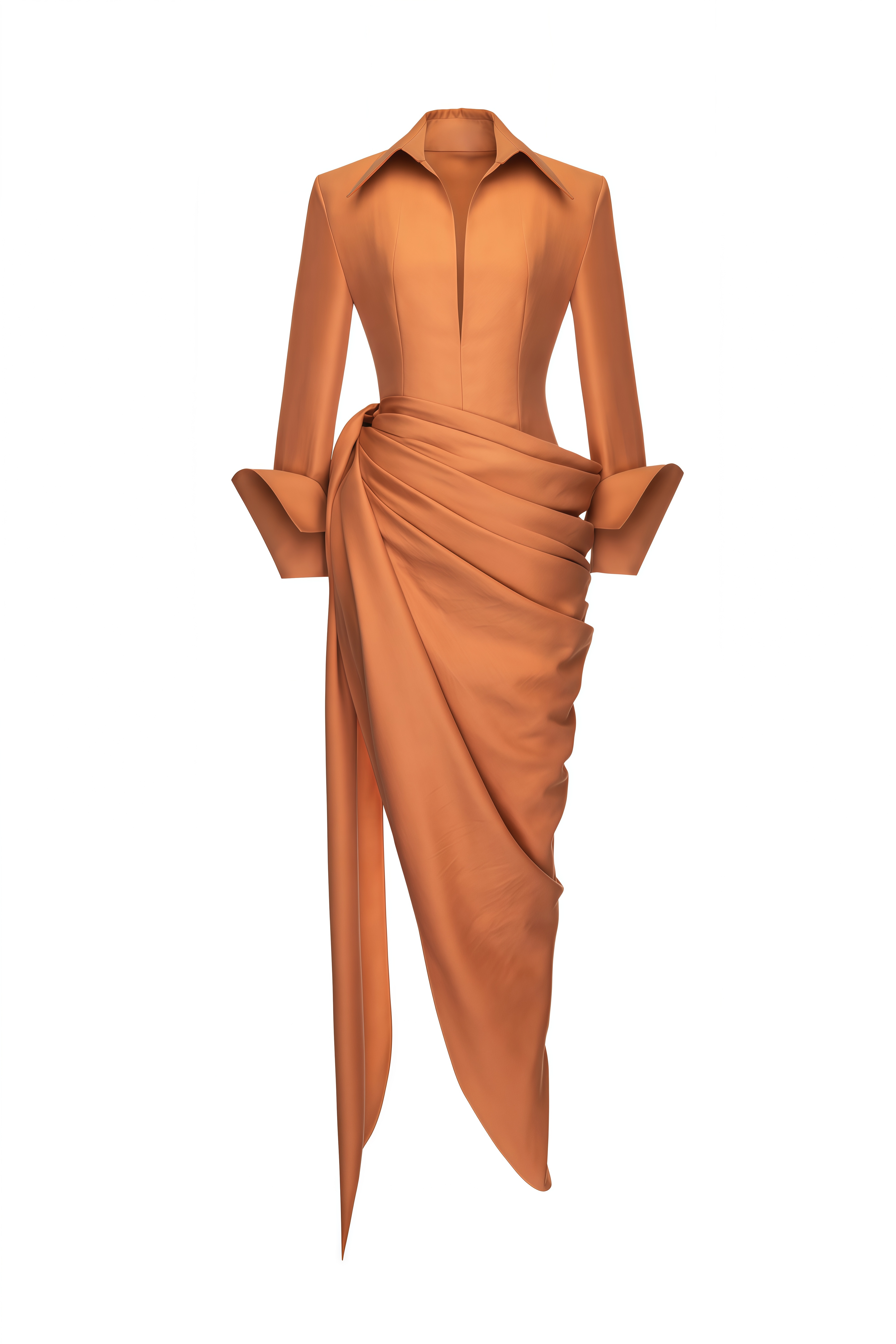 Liora Orange Long Sleeves Asymmetrical Maxi Dress
