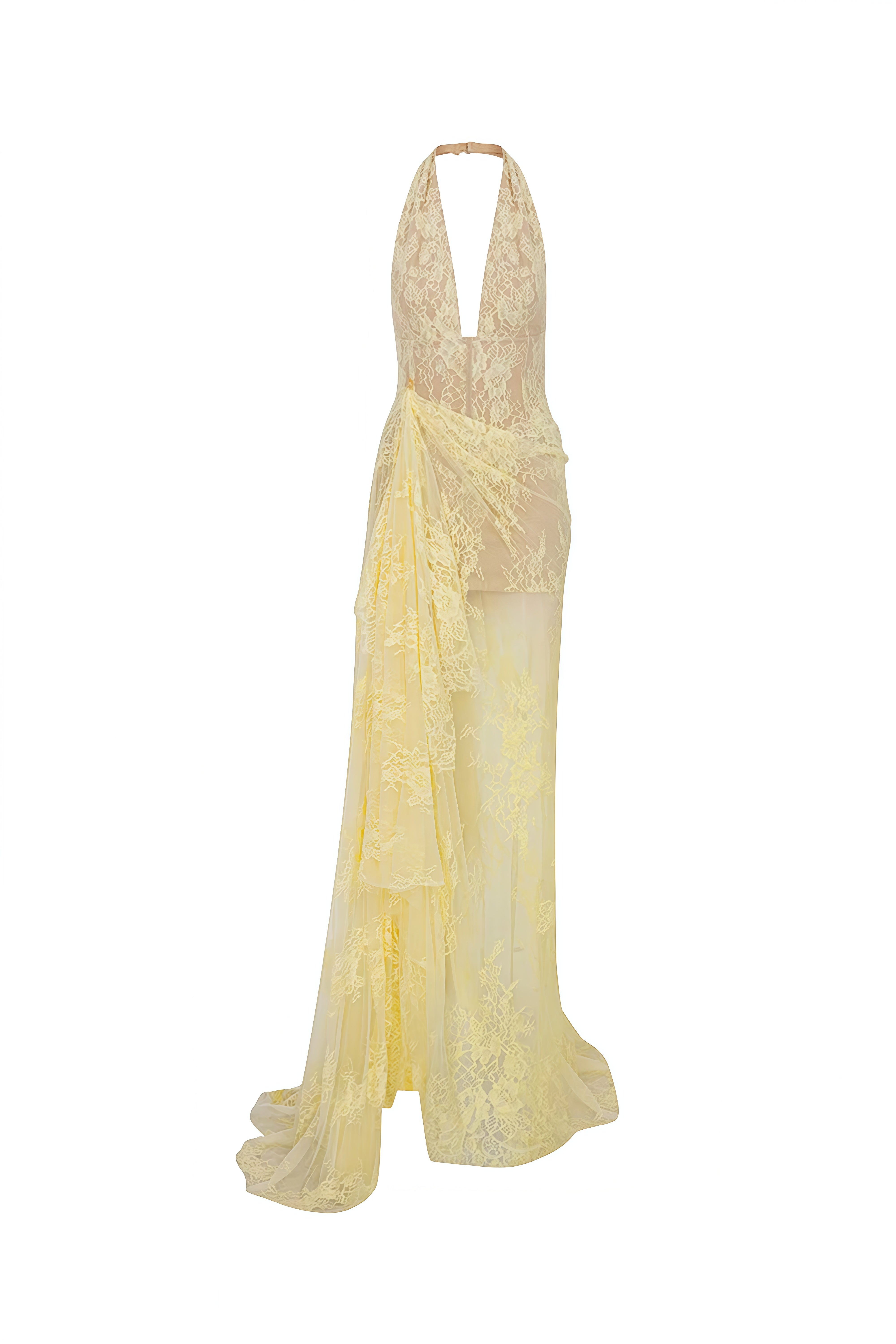 Linnea Yellow Halterneck Lace Maxi Dress