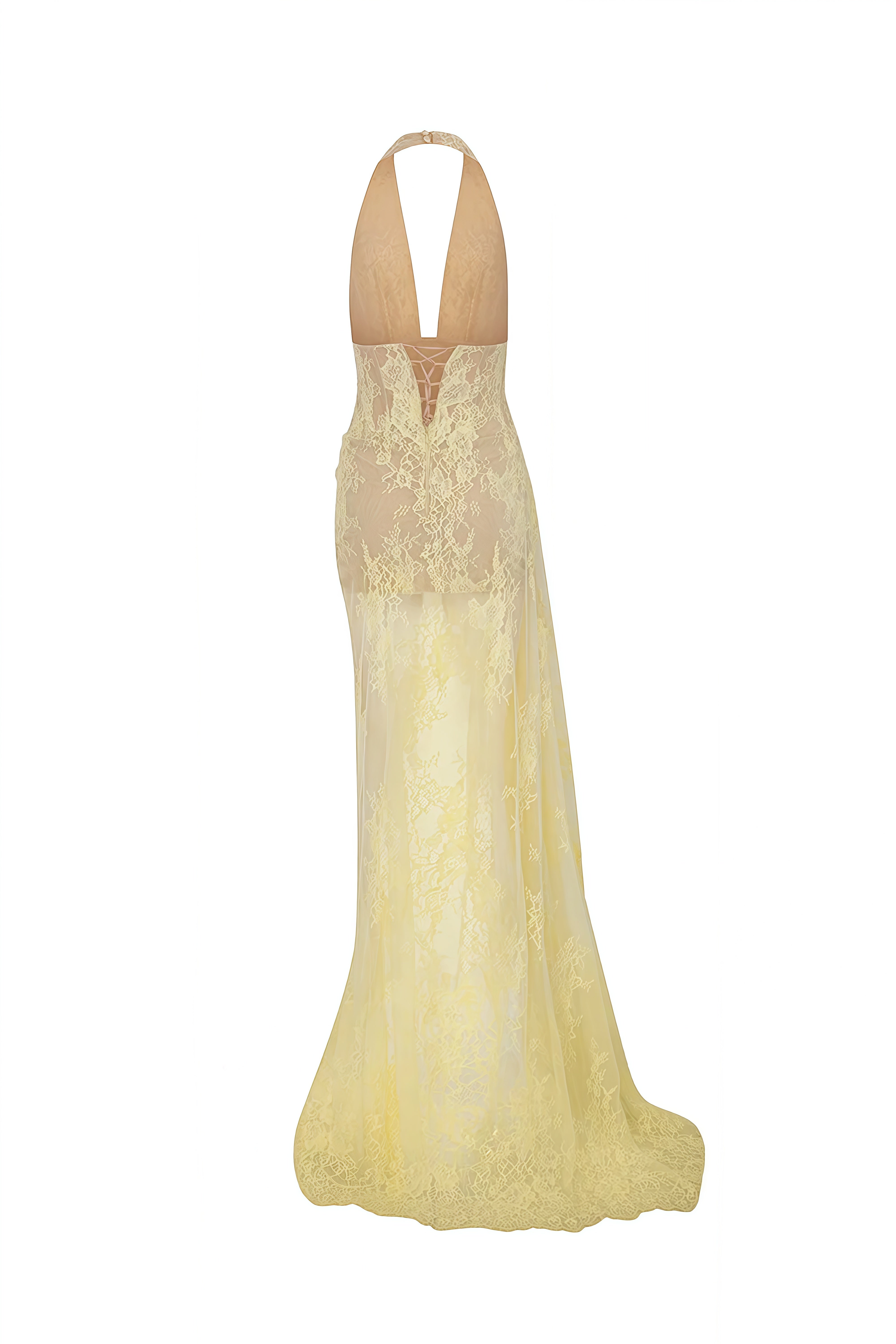 Linnea Yellow Halterneck Lace Maxi Dress