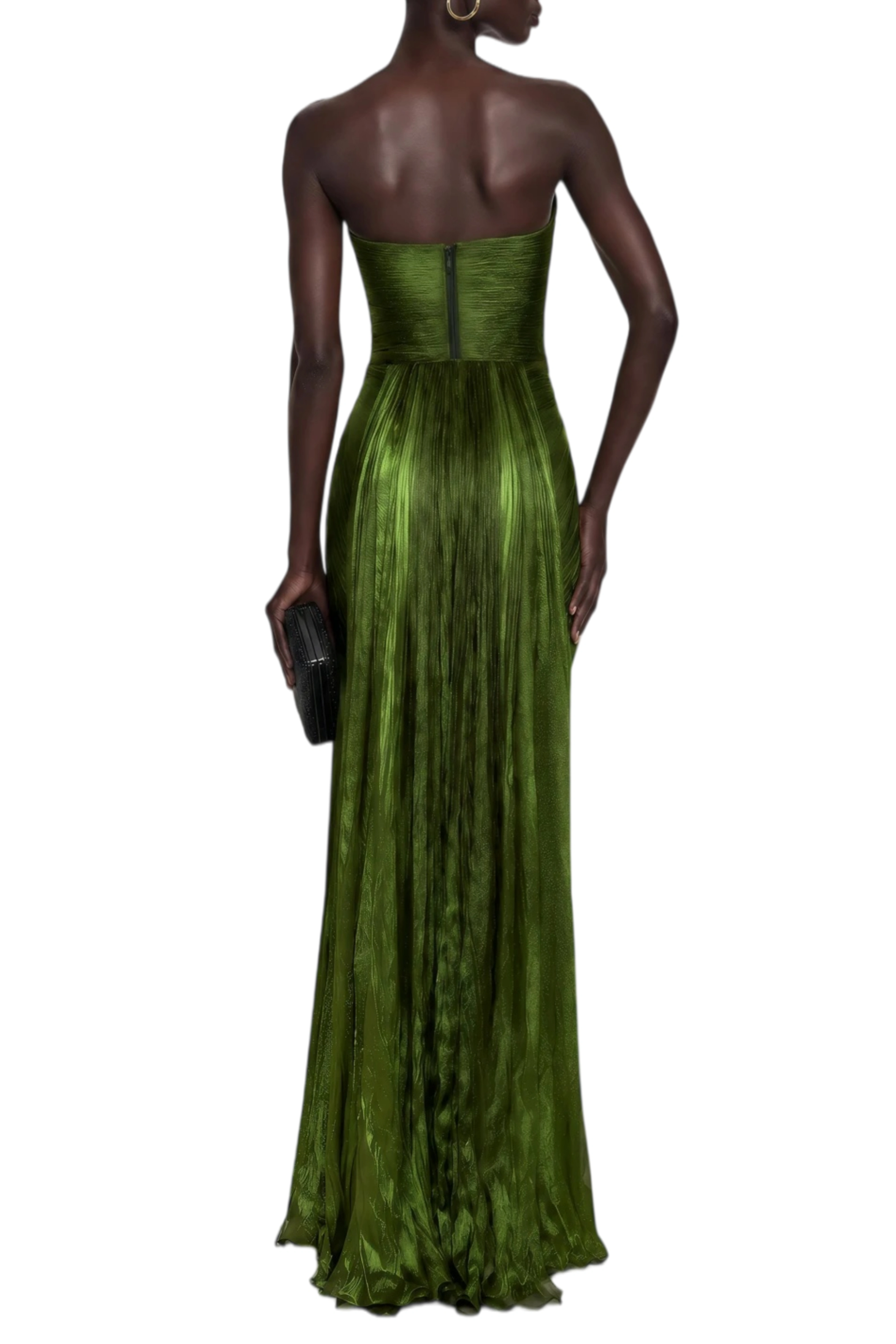 Coral Green Off Shoulder Pleated Maxi Dress