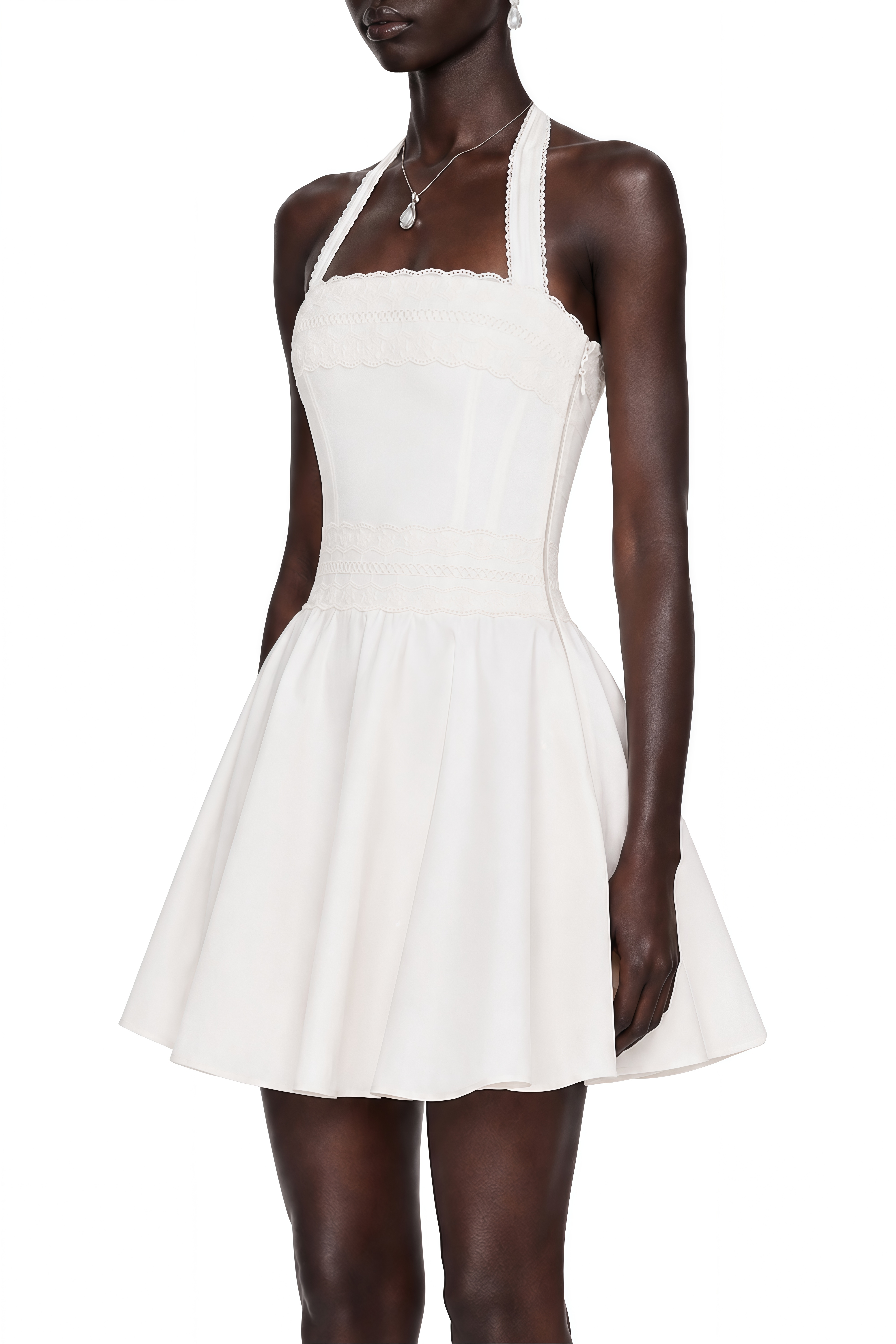 Hermosa White Halterneck Lace Panel Mini Dress