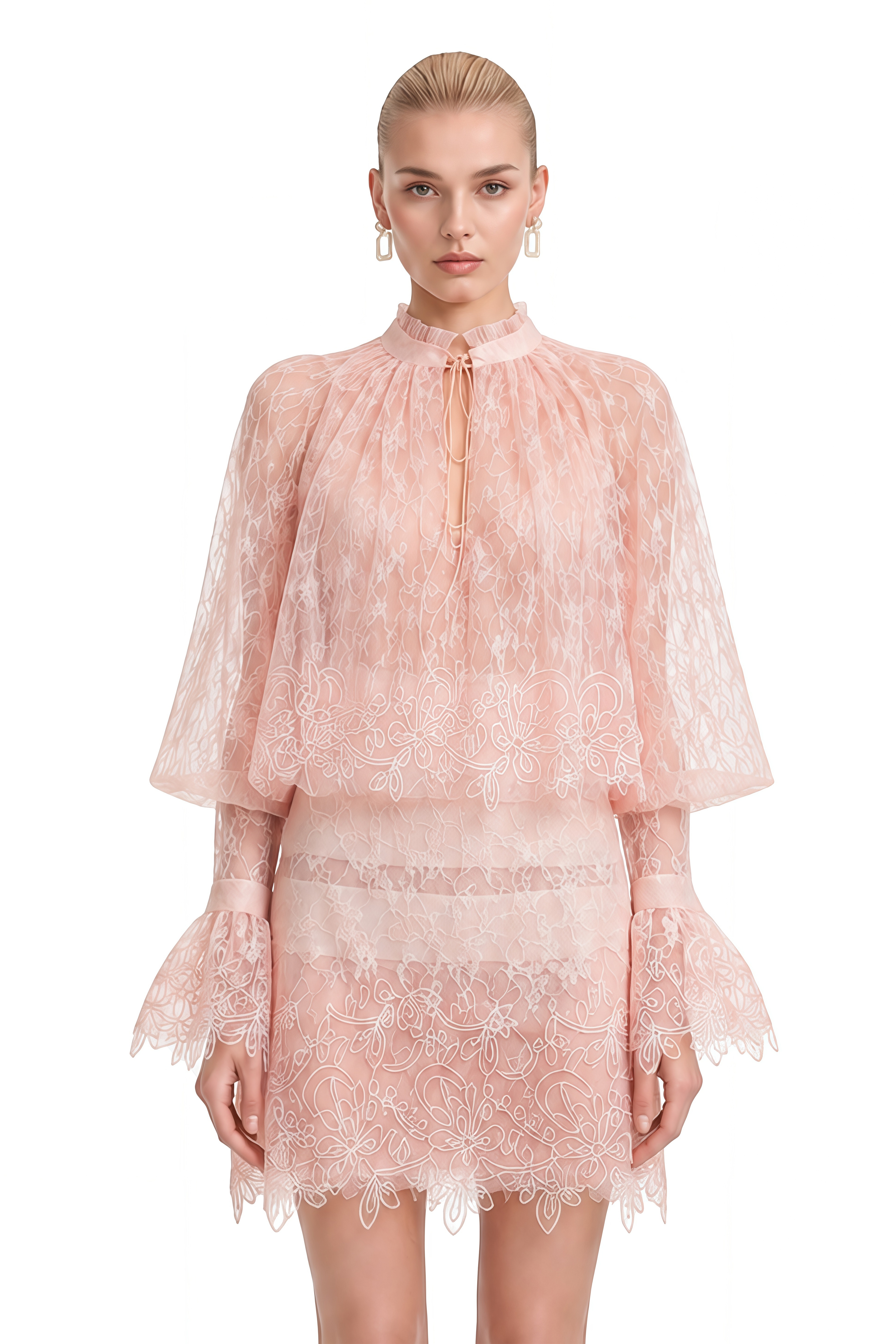 Rosalind Pink Puff Sleeve Lace Mini Dress
