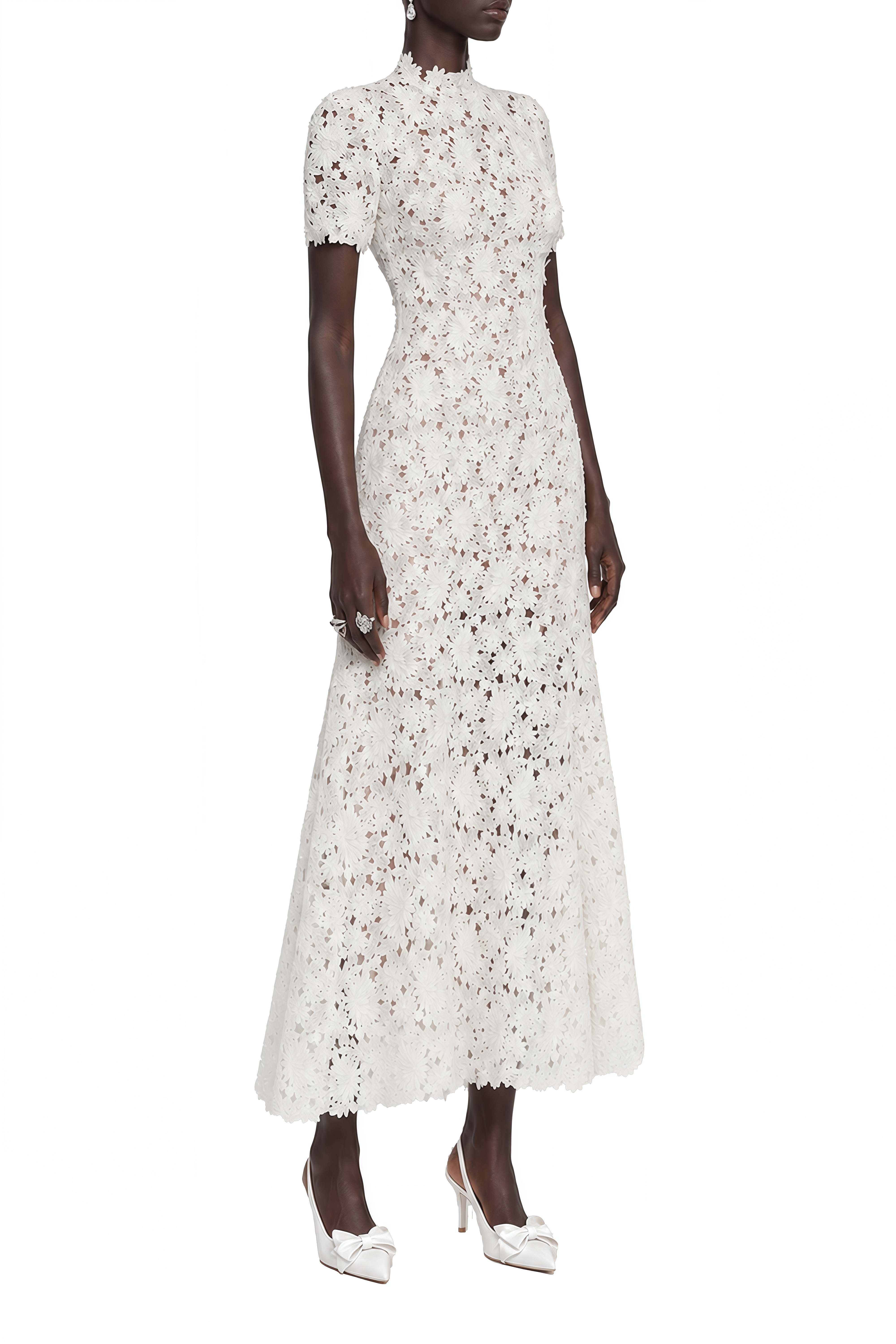 Daisy White Floral Lace Midi Dress
