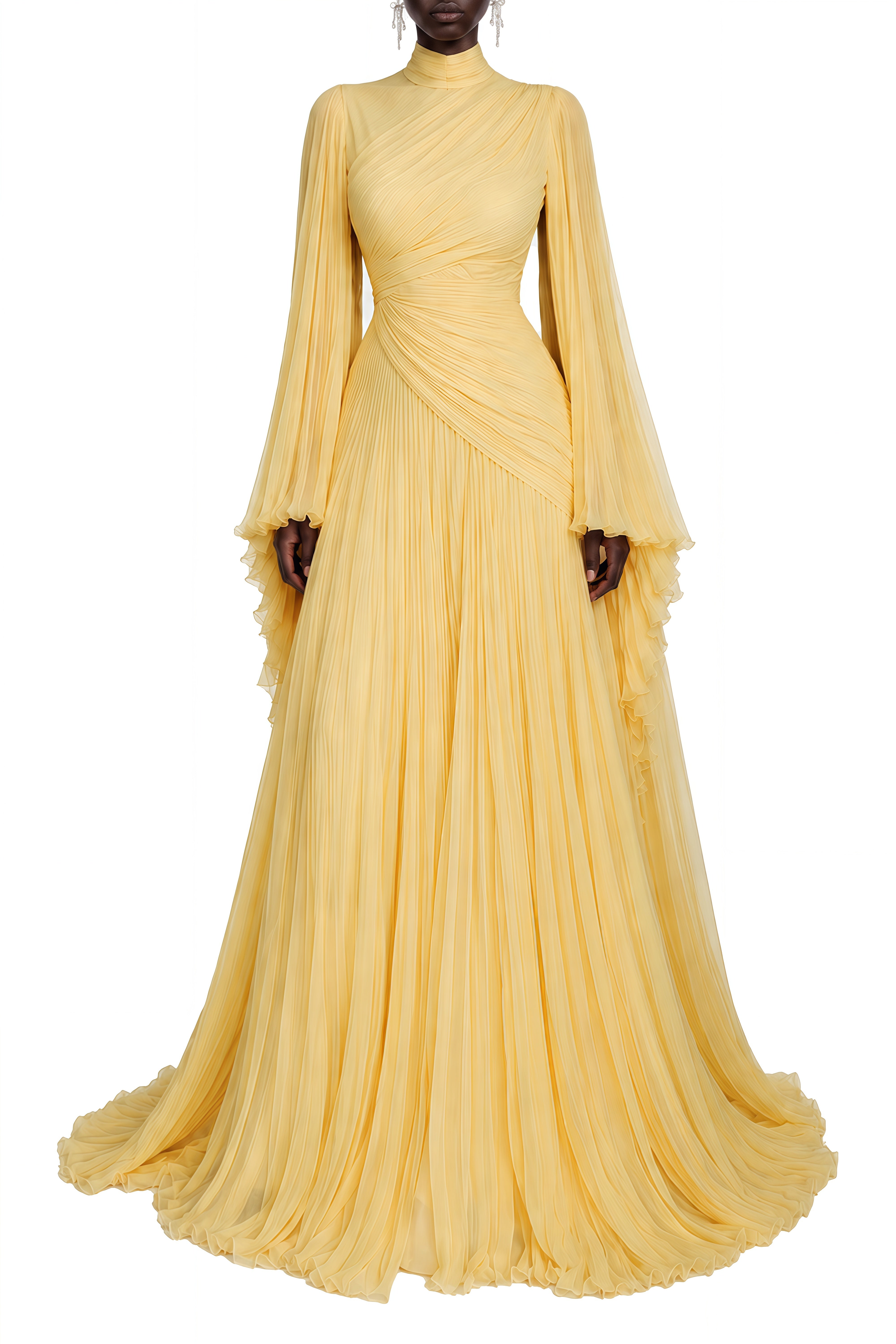 Zephyra Yellow Turtleneck Ruffled Maxi Dress