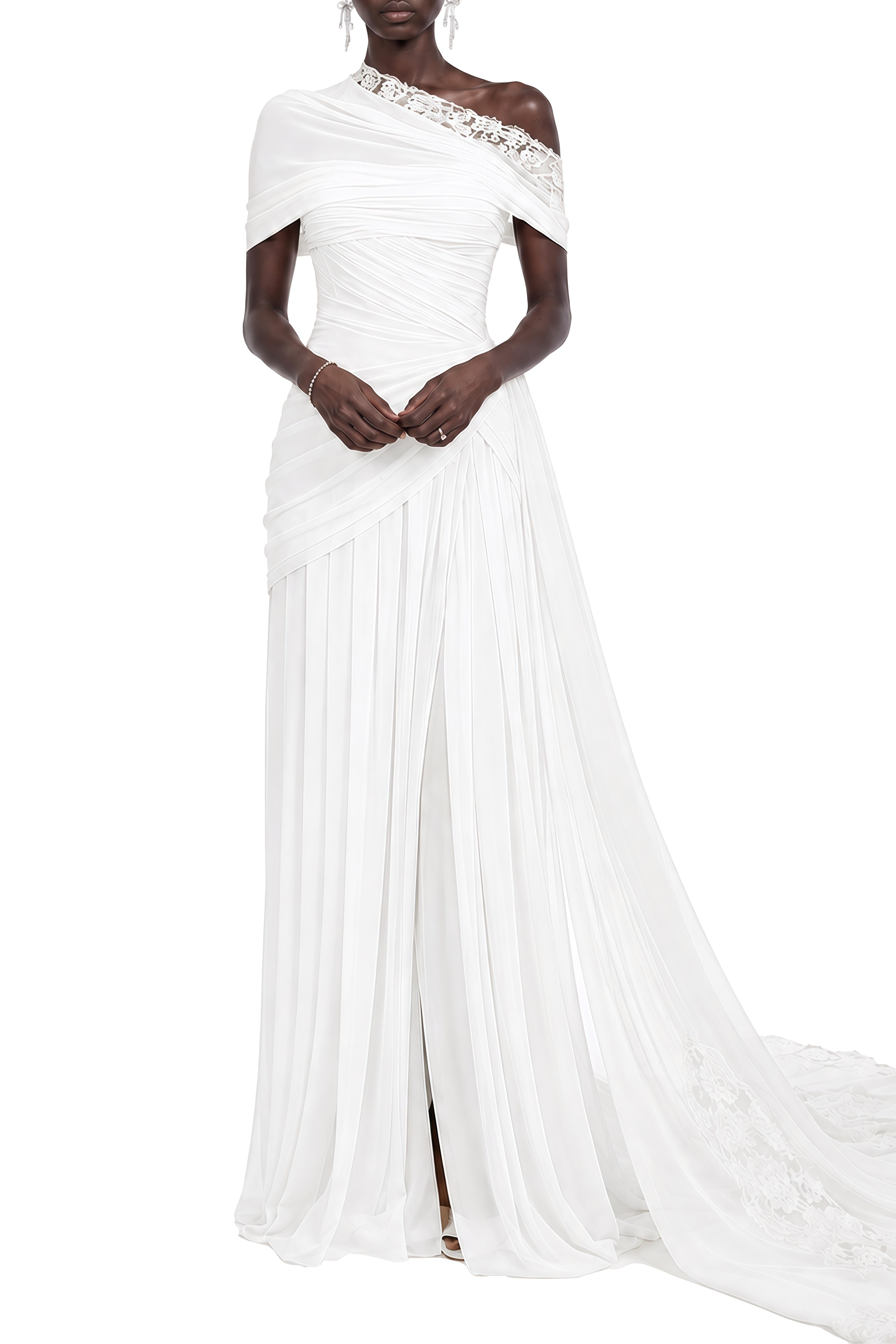 Celine White Sleeveless Ruched Maxi Dress