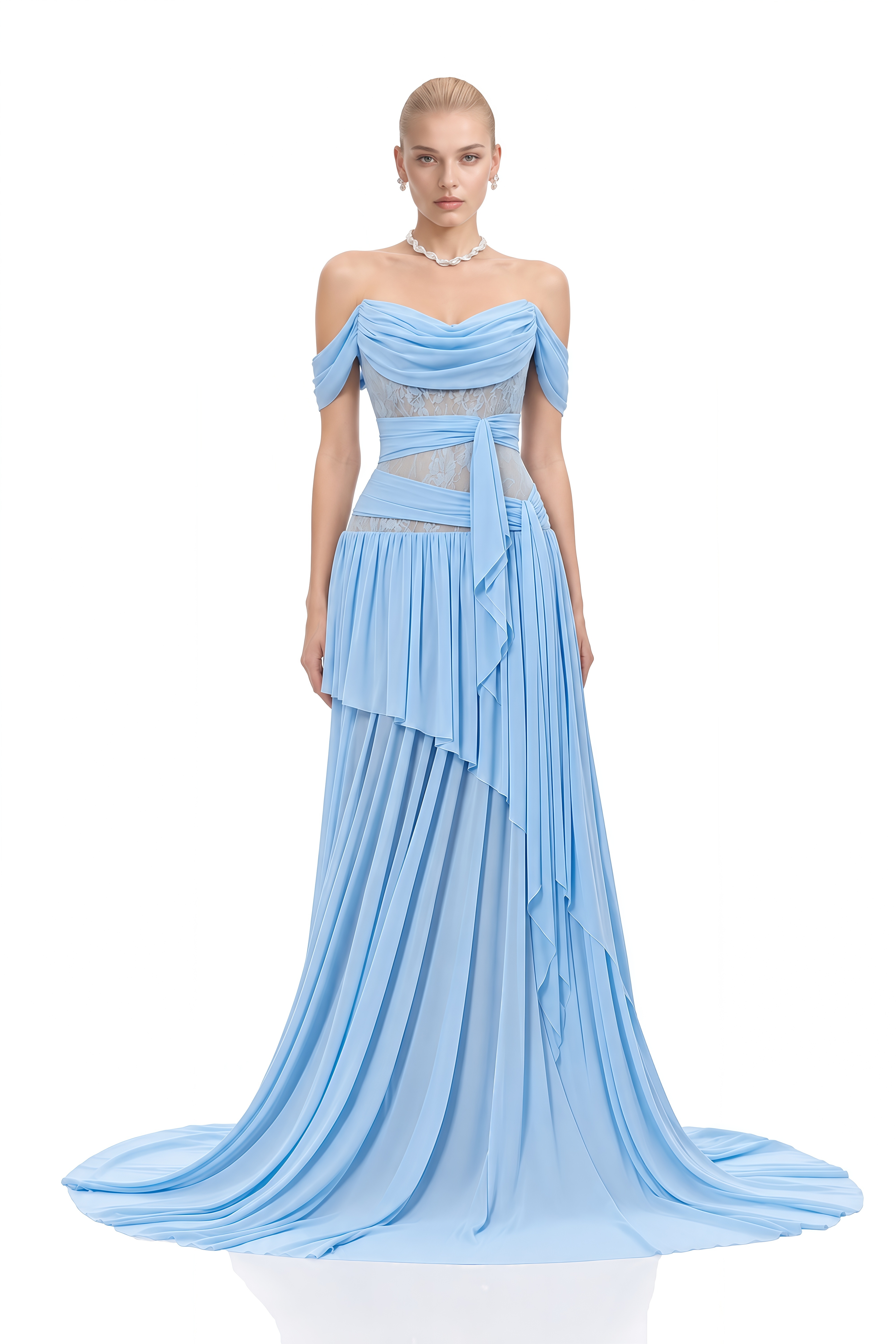 Imogen Blue Off Shoulder Lace Maxi Dress