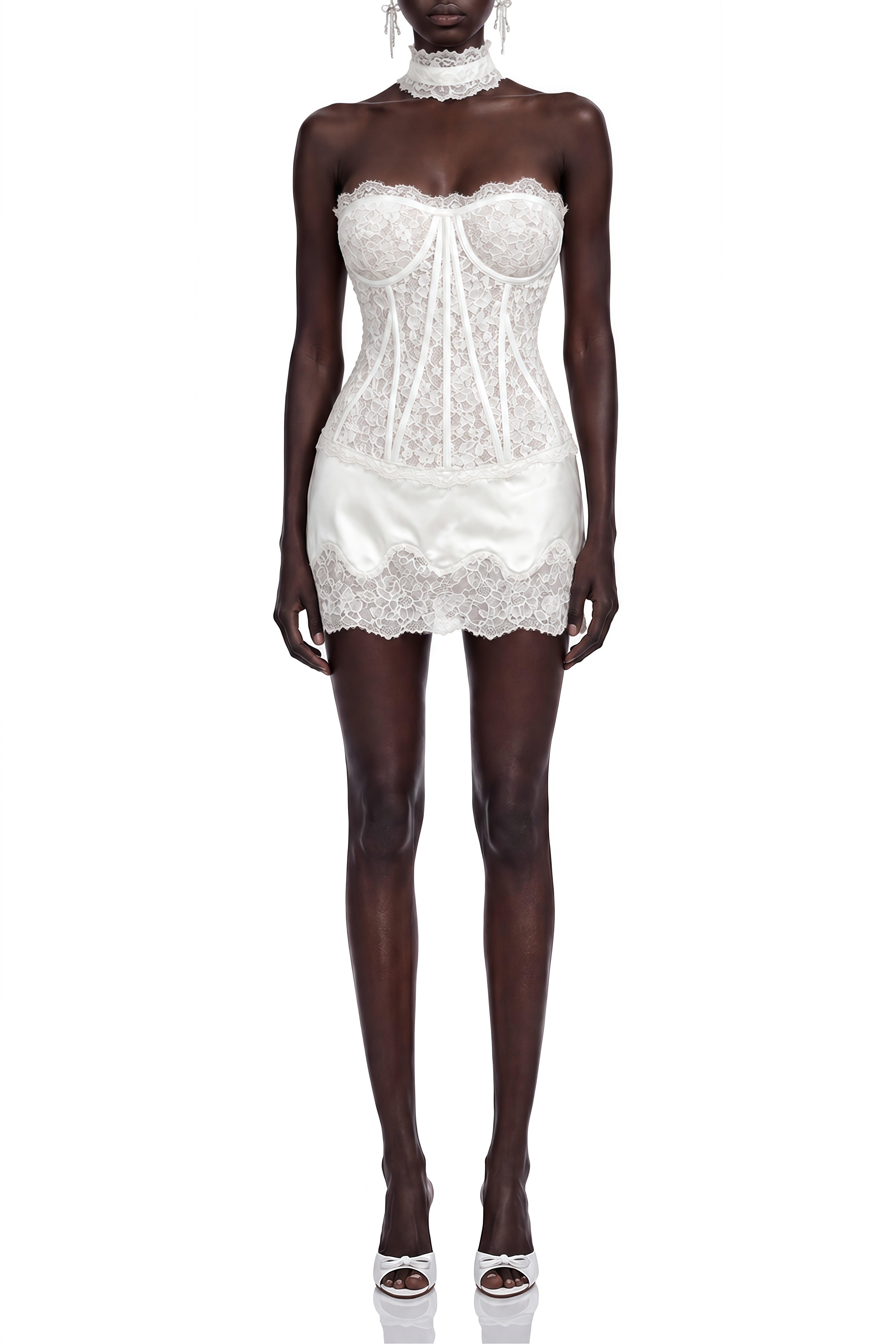 Hazel White Sleeveless Lace Top & Skirt Set