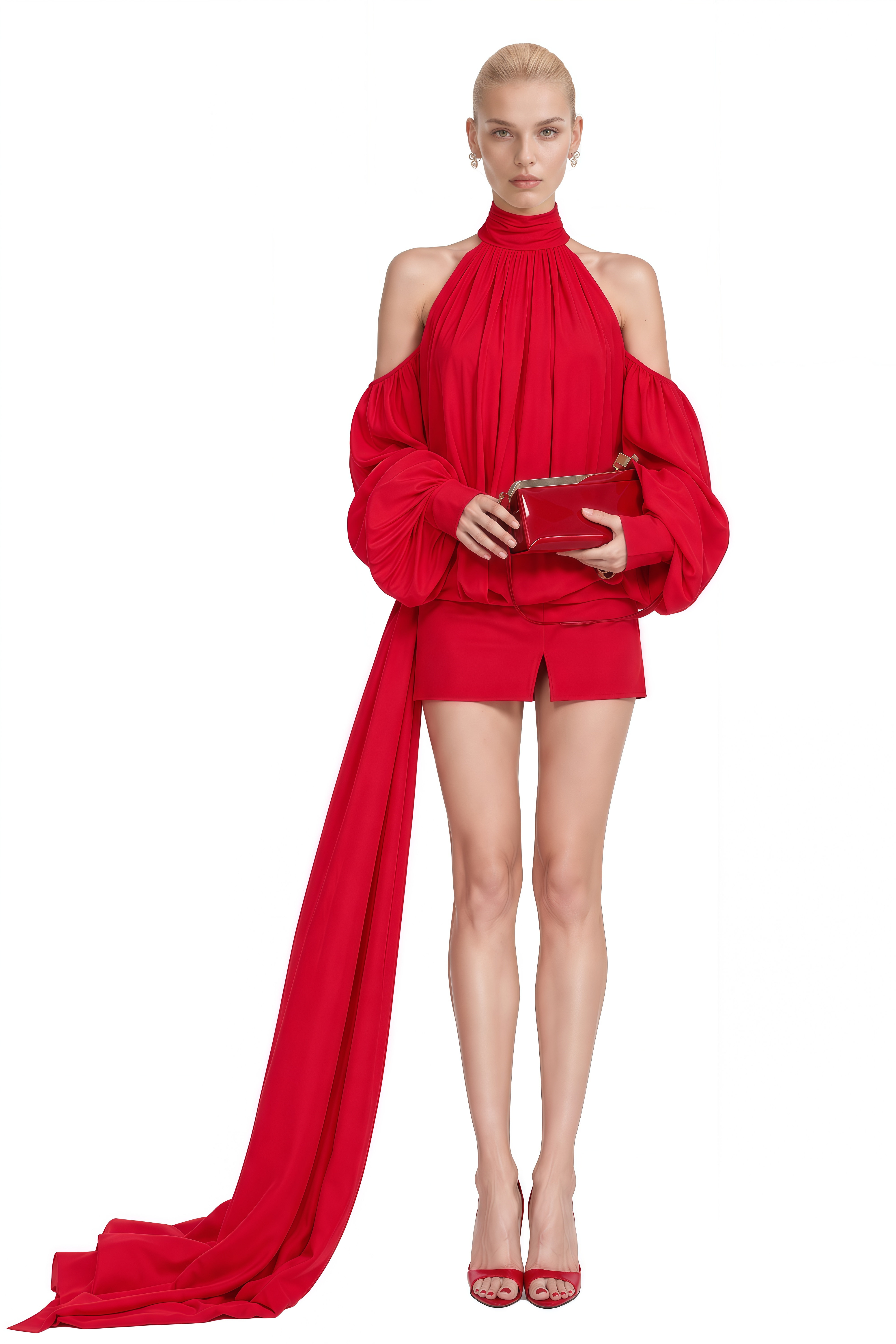 Eloise Red Turtleneck Off Shoulder Top & Skirt Set