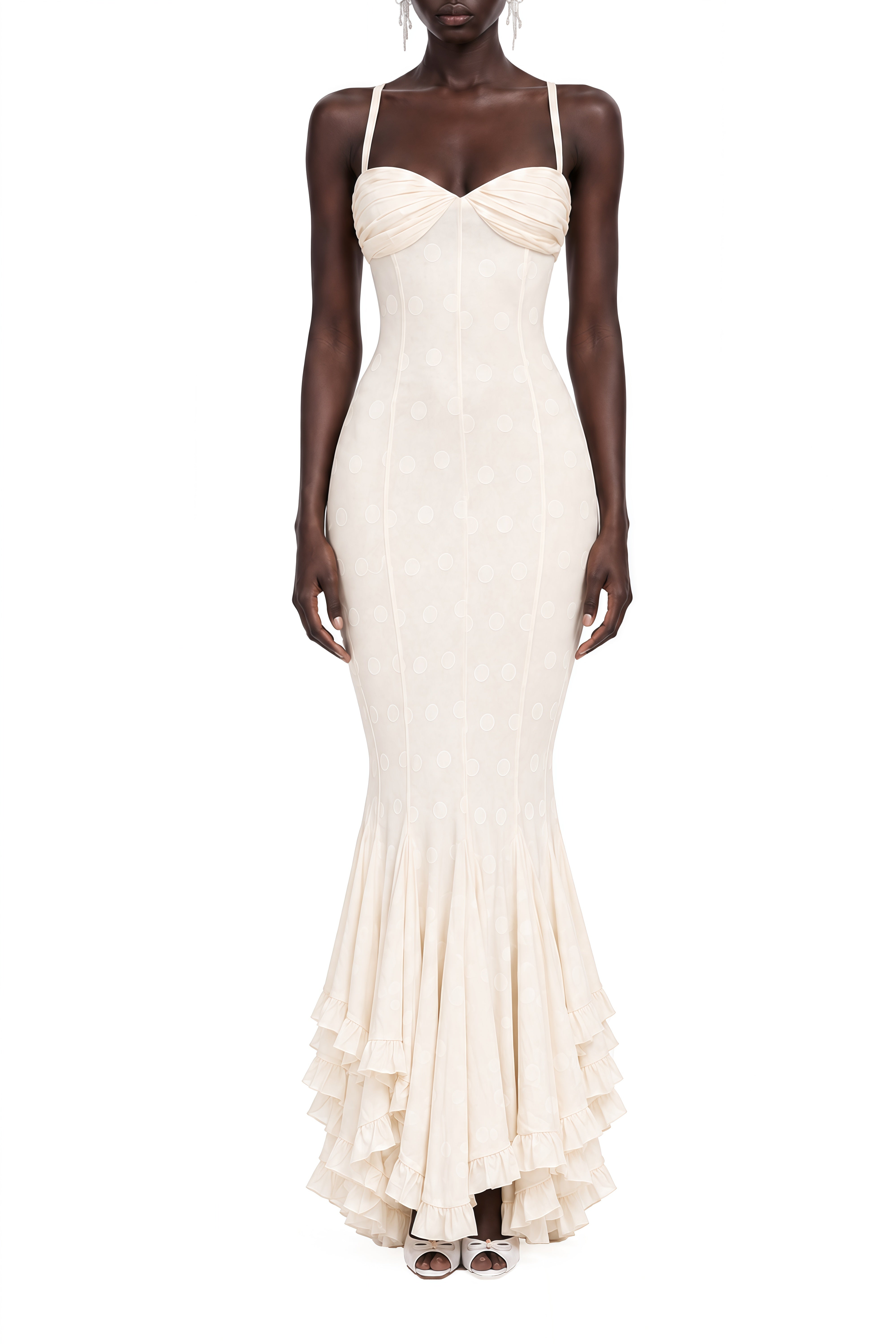 Cecile Ivory Sleeveless Ruched Maxi Dress
