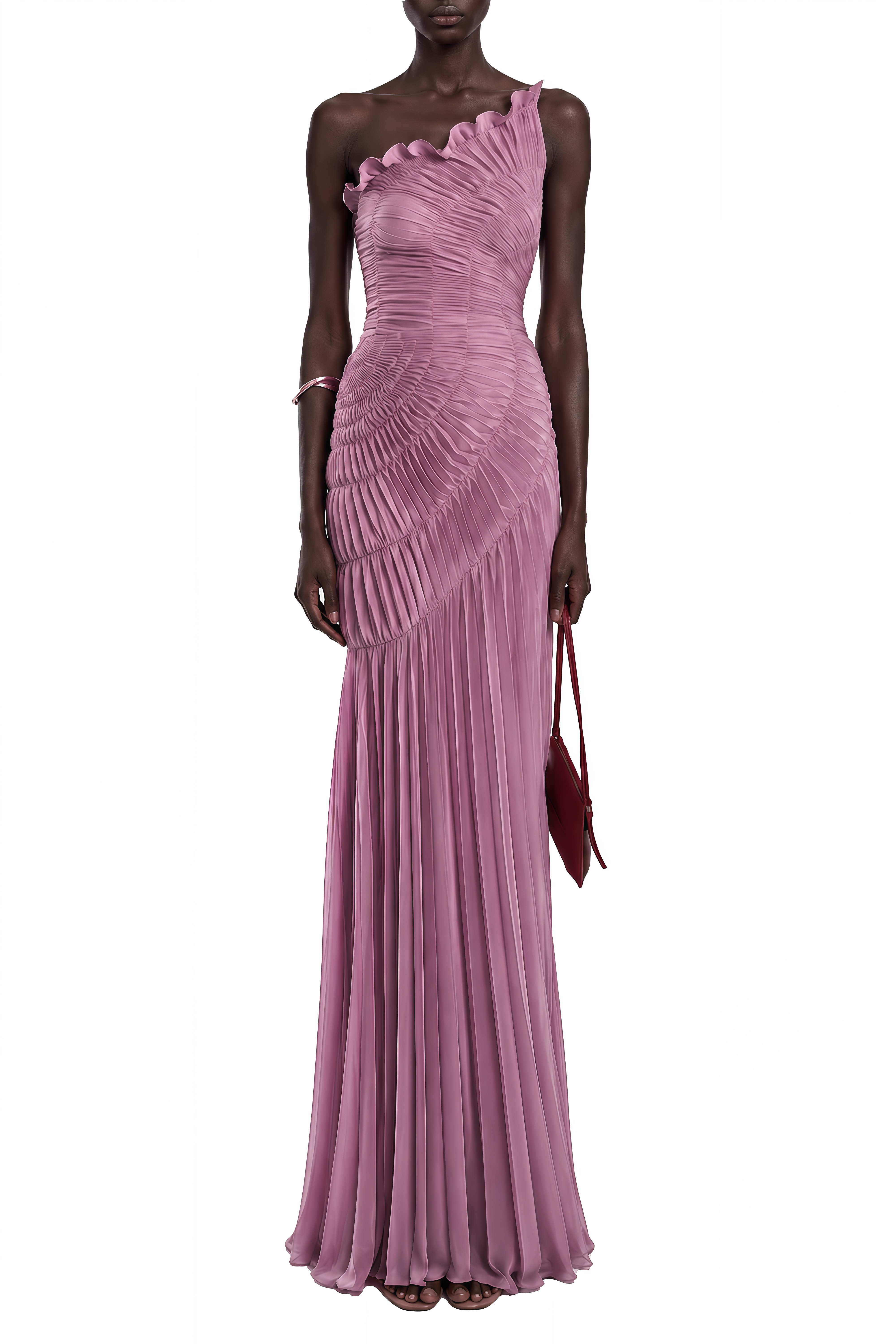 Mireille Purple One Shoulder Ruched Maxi Dress
