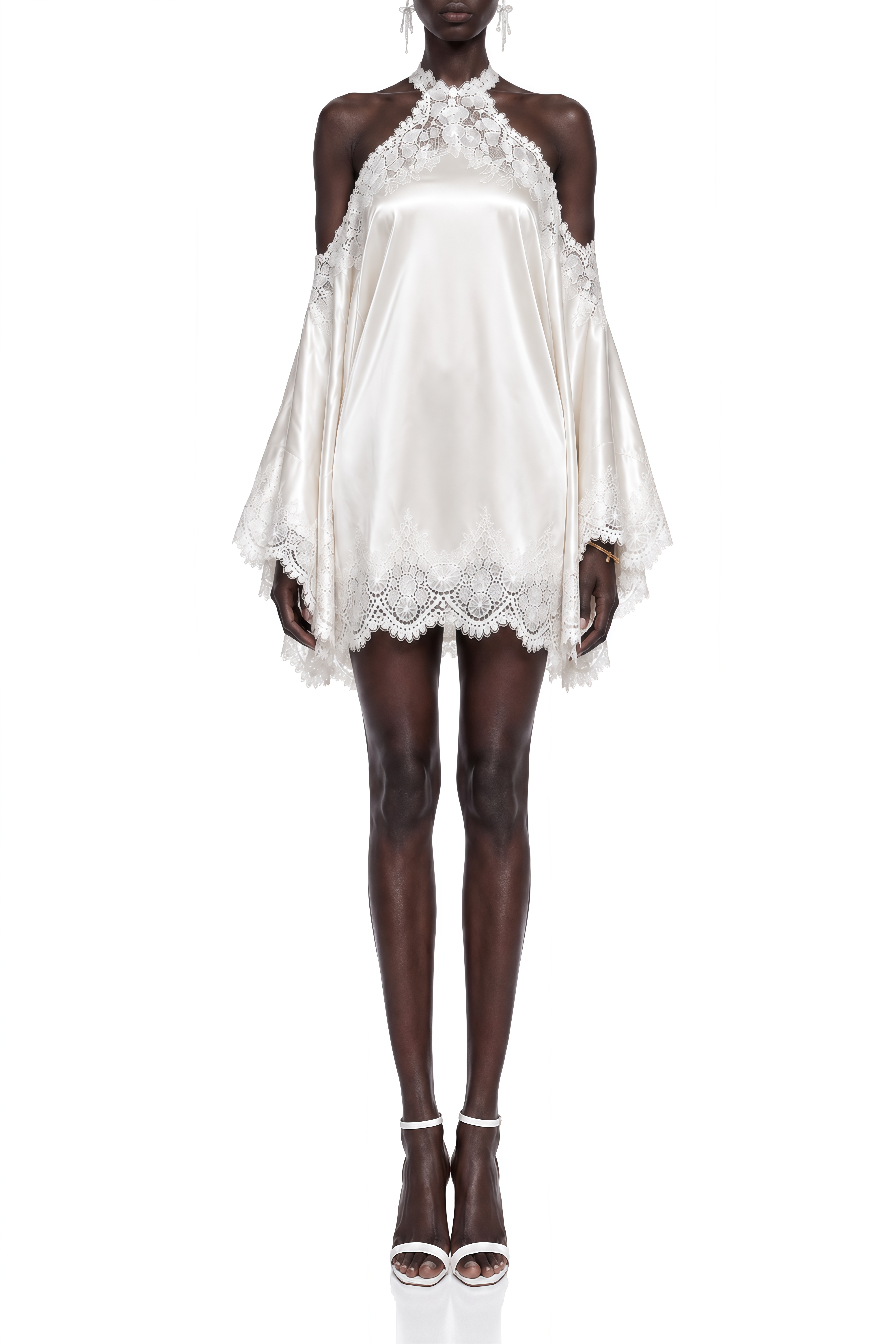 Eira White Halterneck Lace Mini Dress