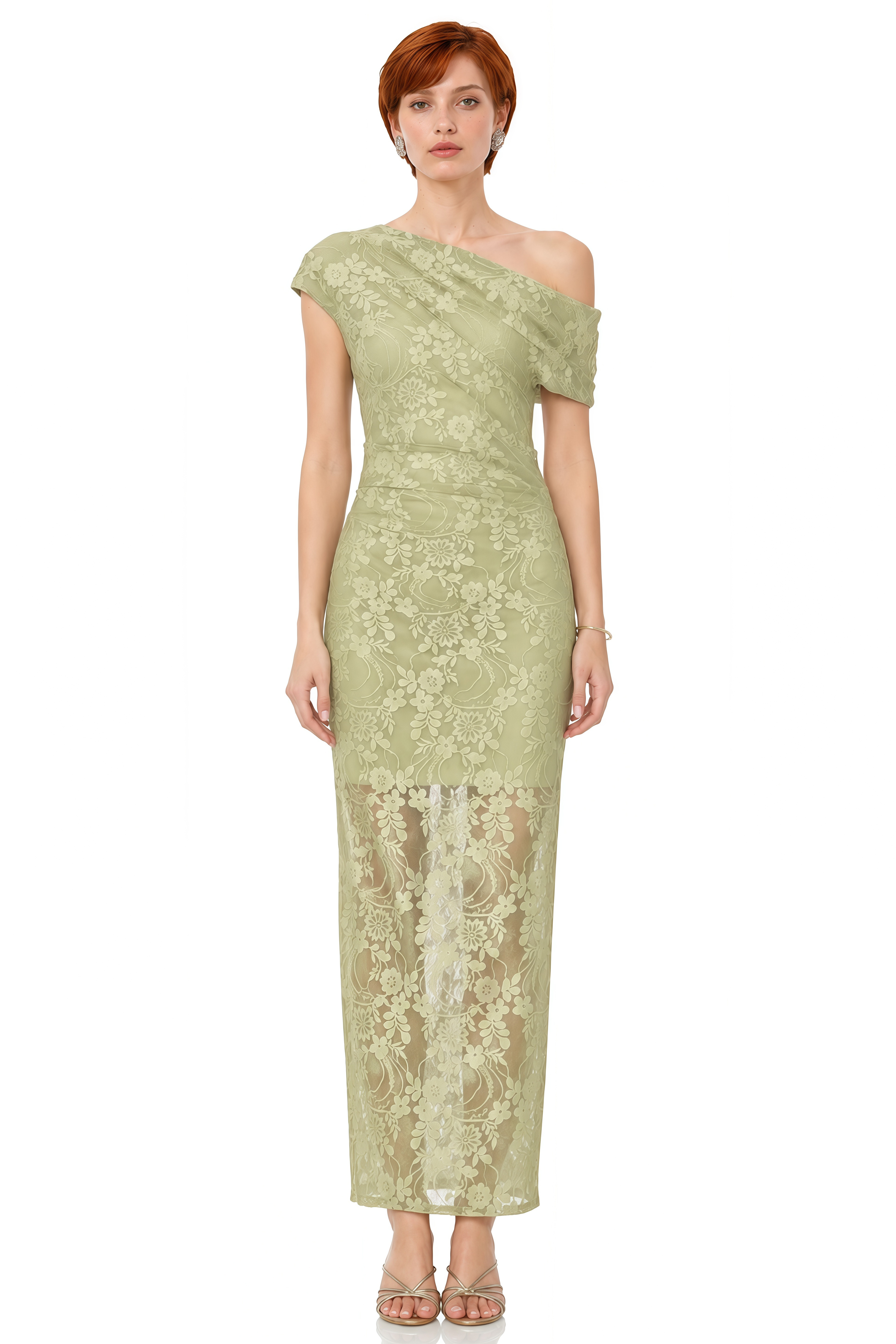 Ivy Green One Shoulder Floral Maxi Dress
