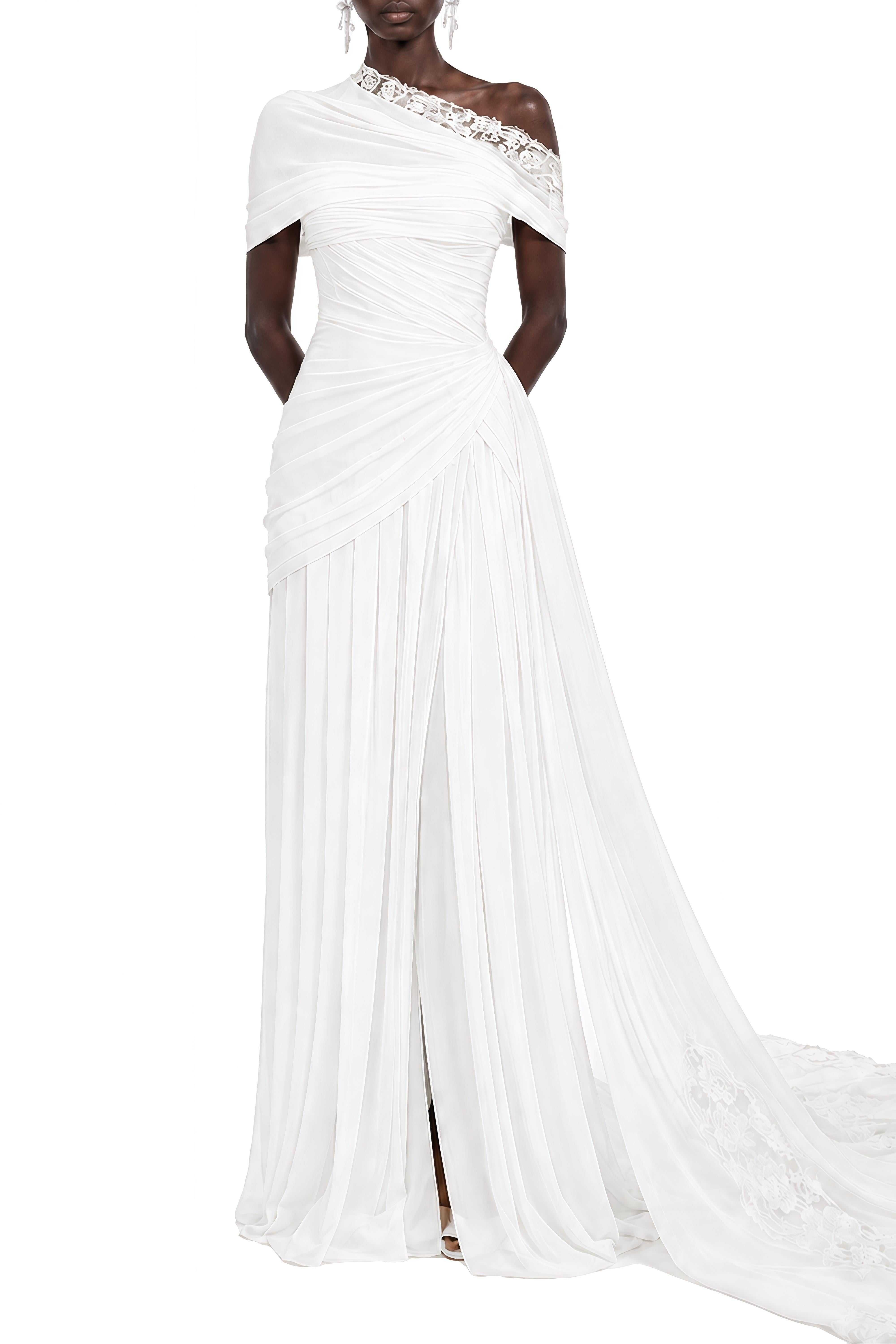 Celine White Sleeveless Ruched Maxi Dress