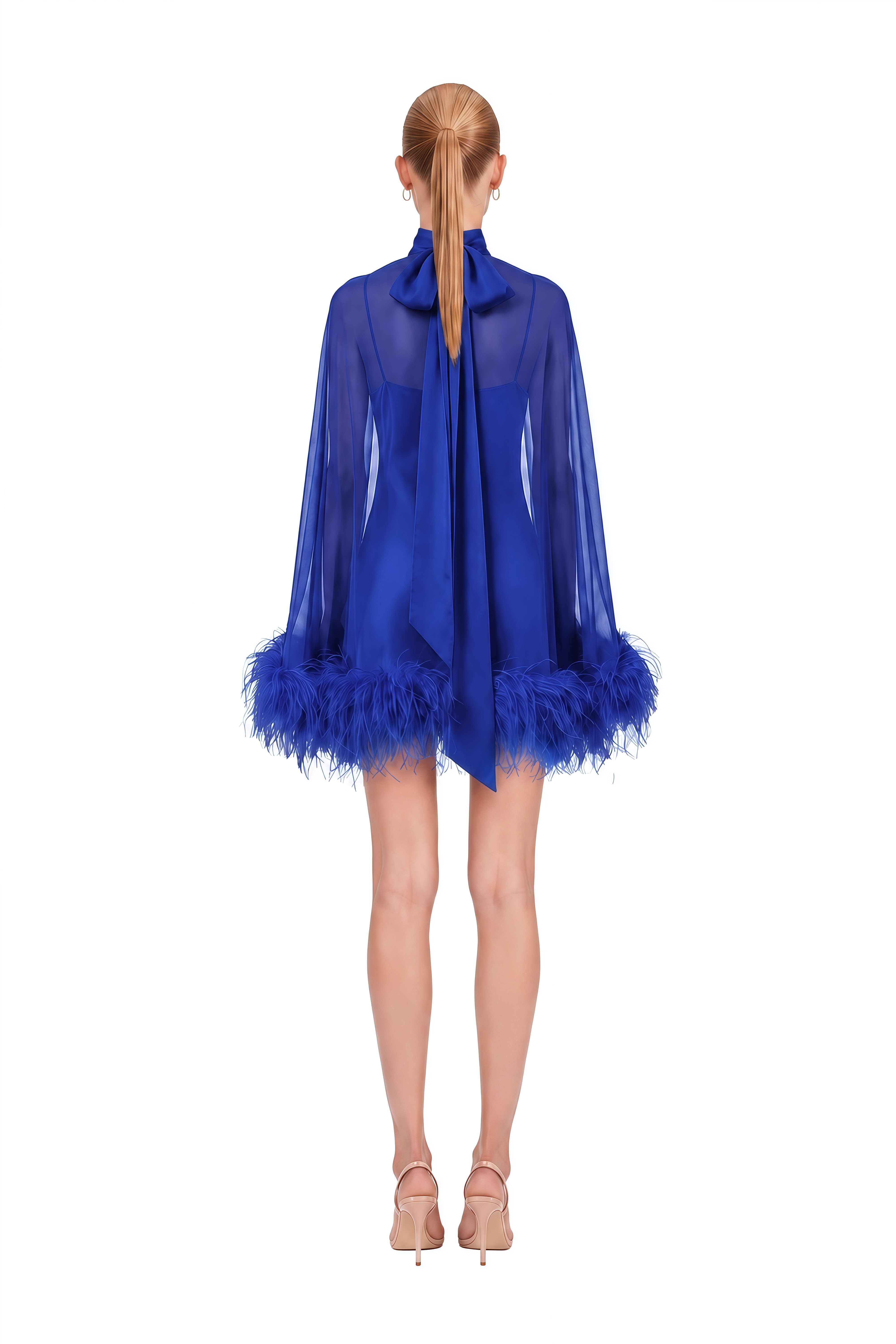 Ivy Blue Turtleneck Feather-Trim Mini Dress