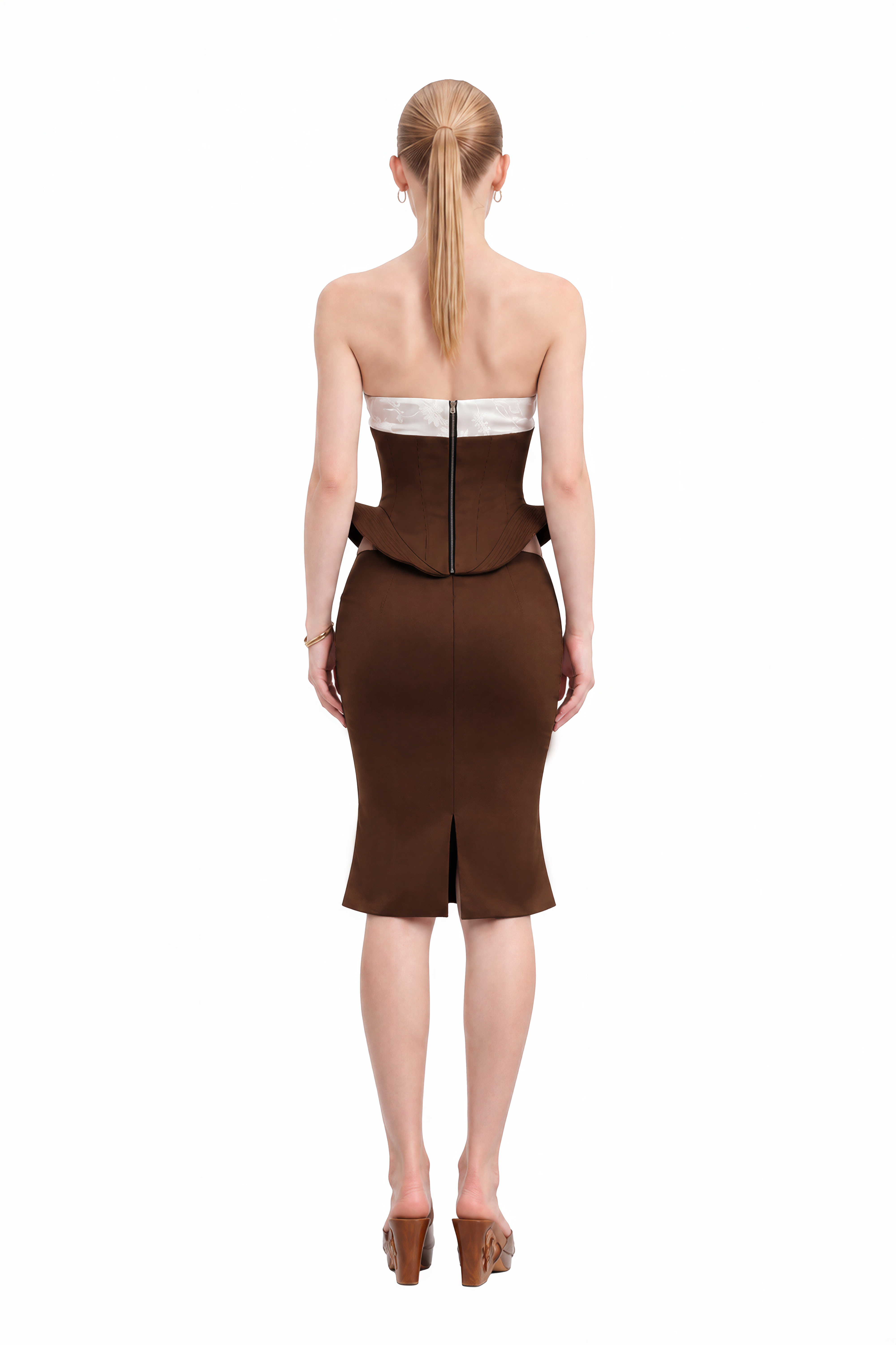 Camille Brown Sweetheart Neck Lace Top & Skirt Set