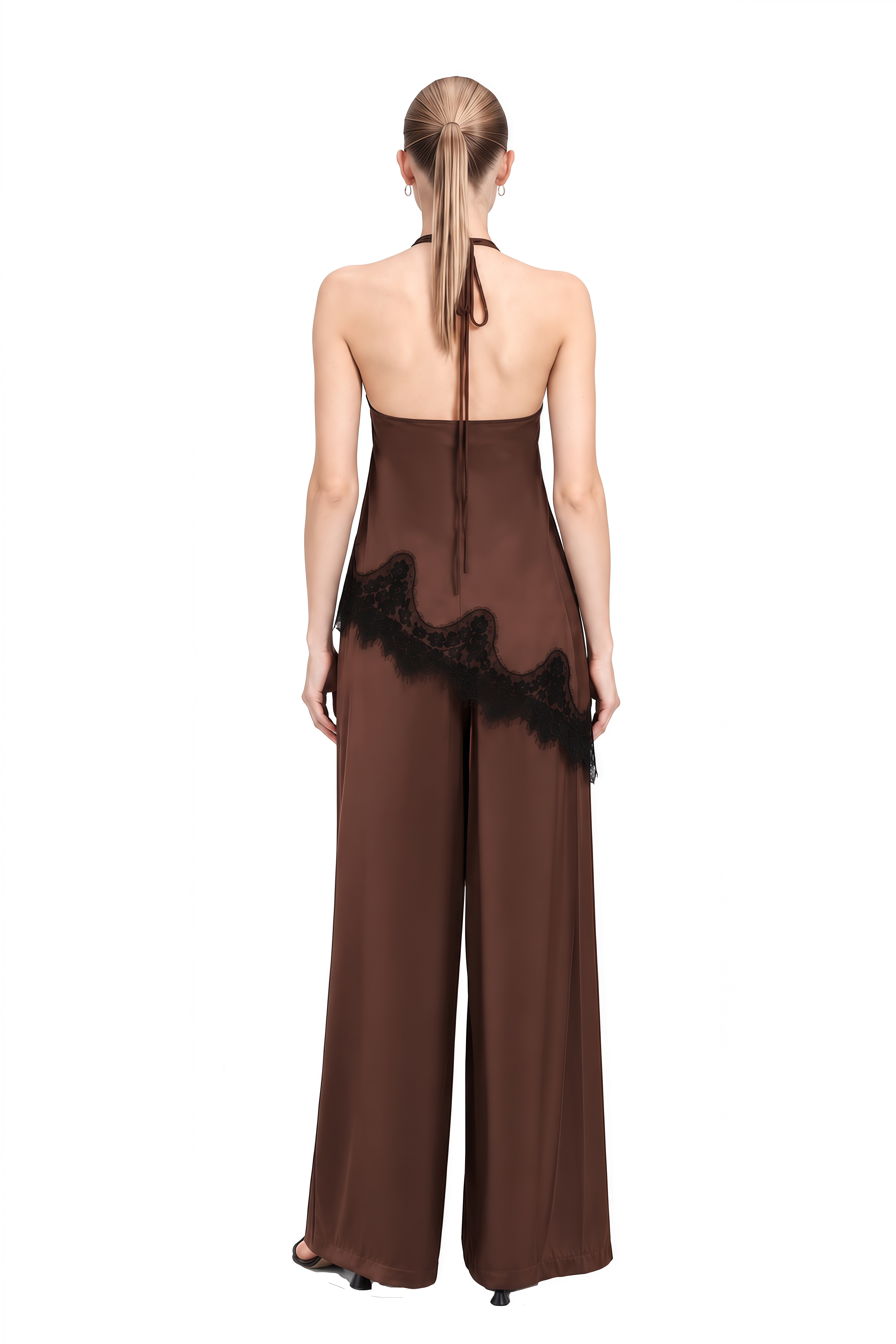 Diana Brown Halterneck Asymmetrical Top & Trousers Set