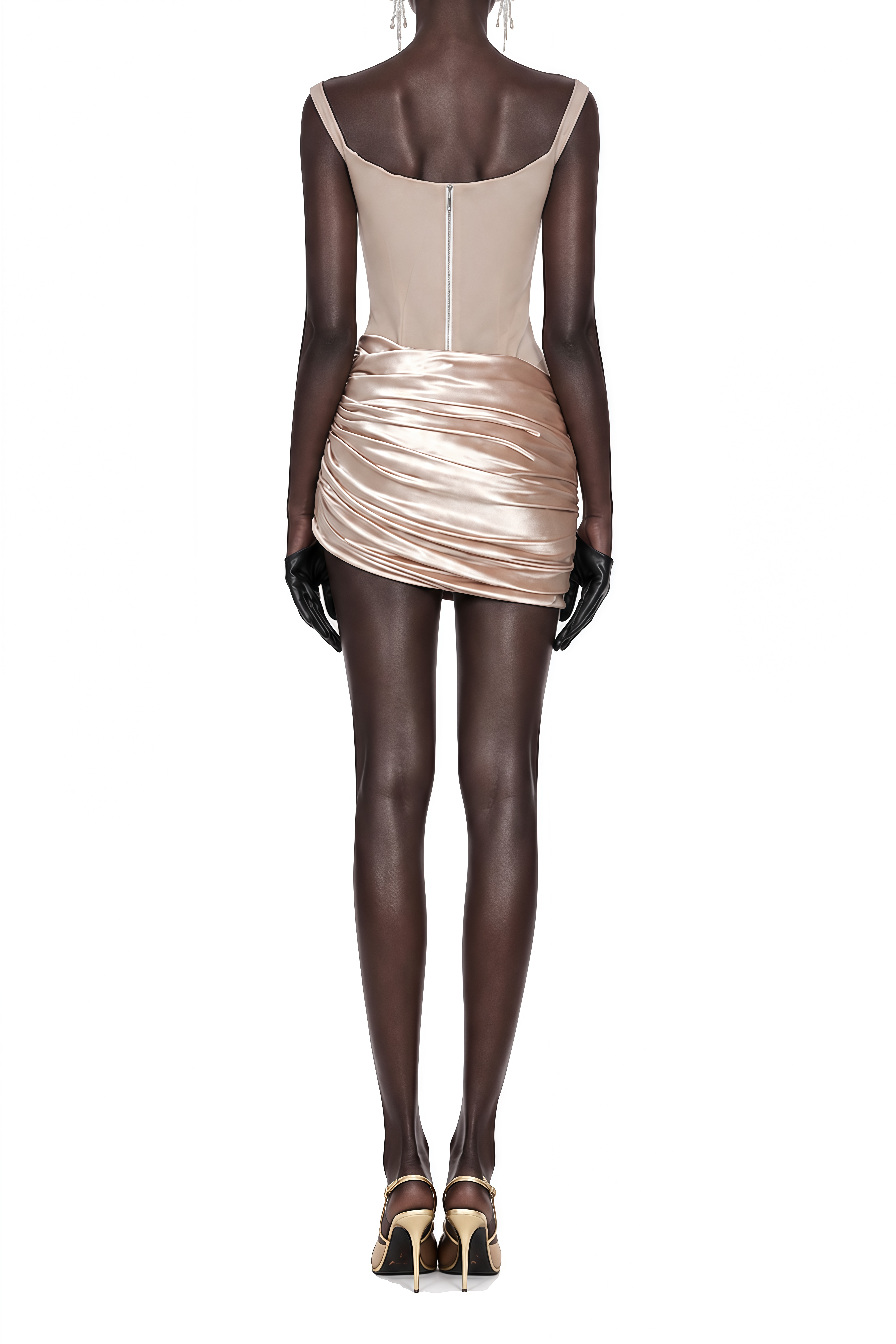 Belle Champagne Sleeveless Ruched Mini Dress