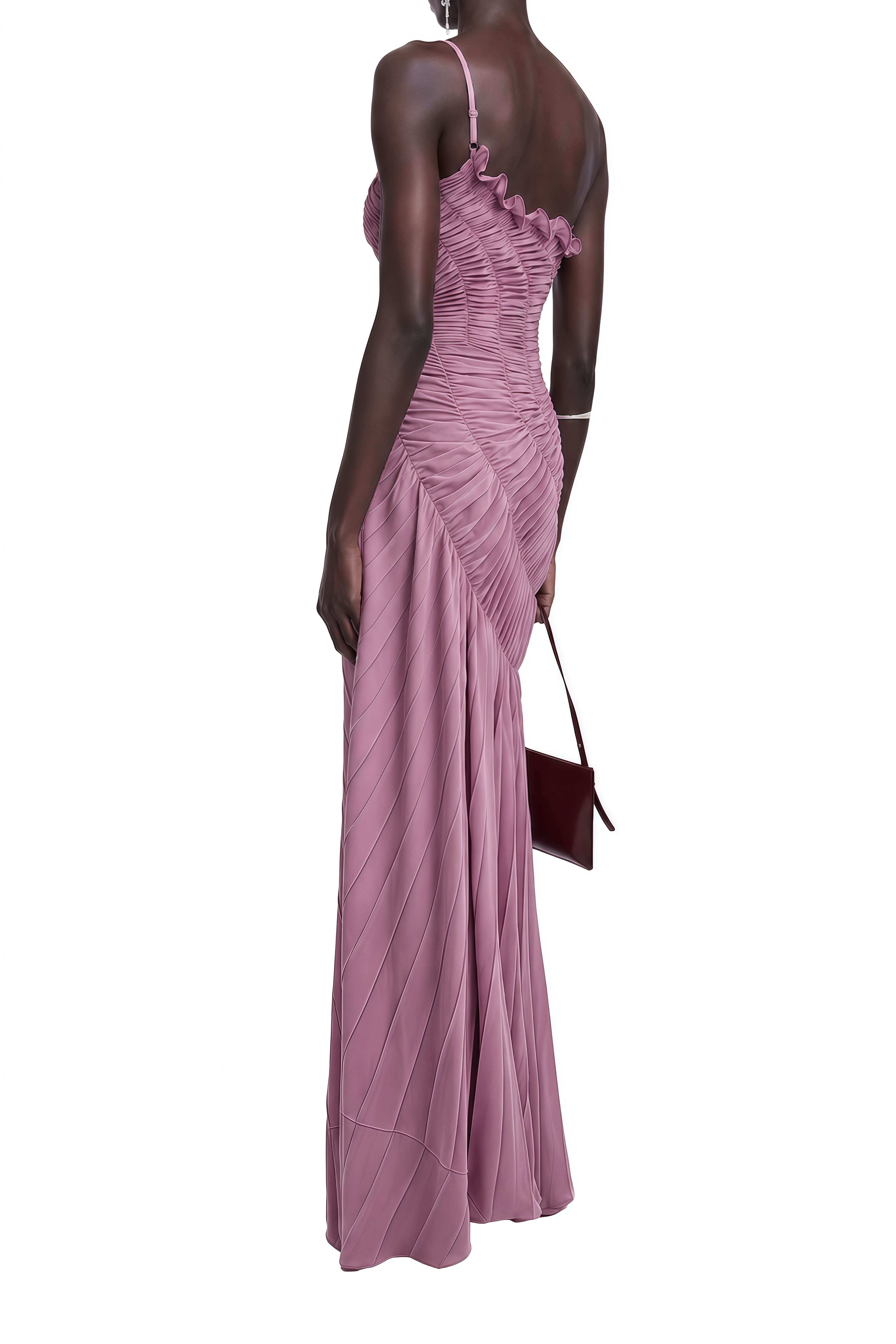 Mireille Purple One Shoulder Ruched Maxi Dress