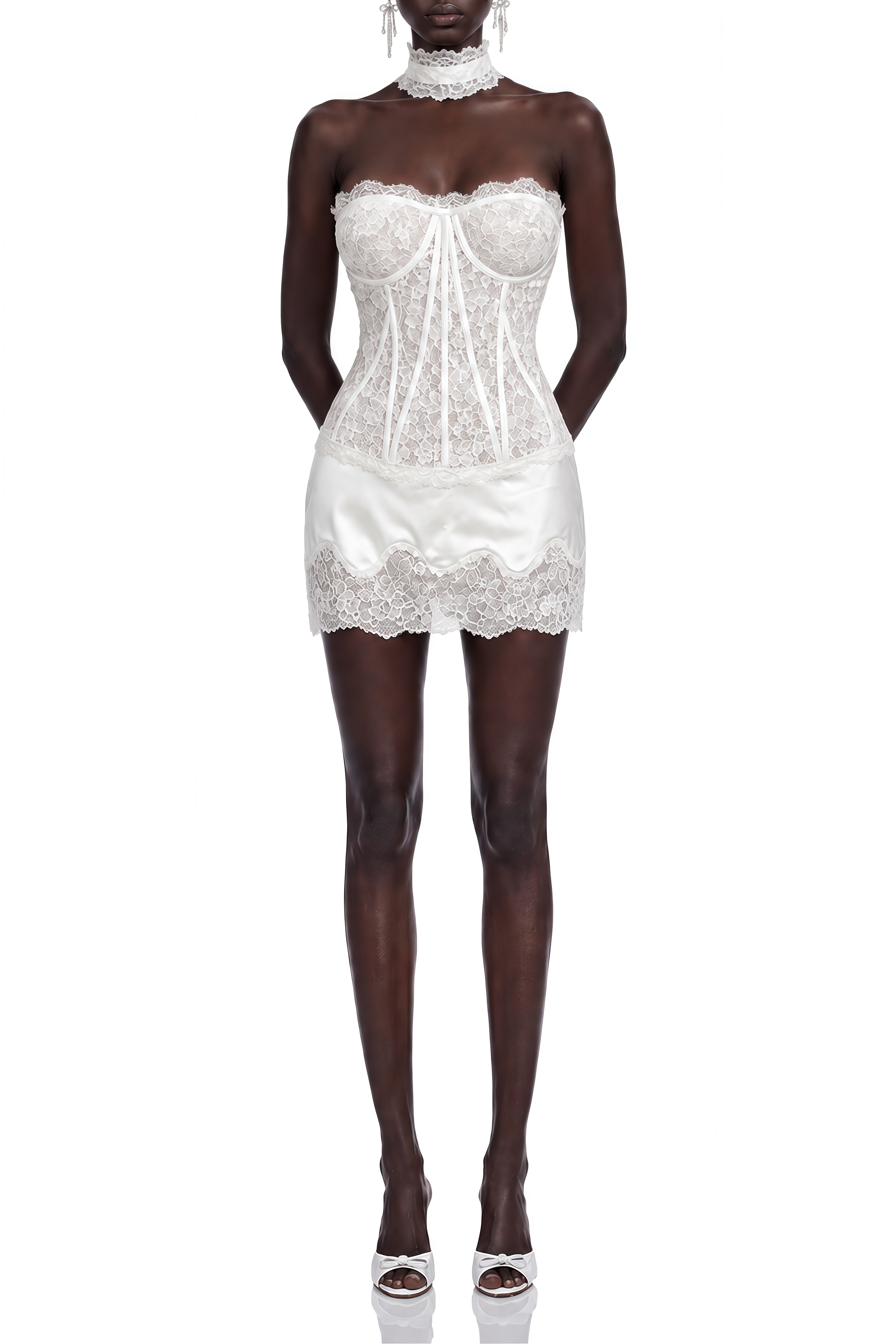 Hazel White Sleeveless Lace Top & Skirt Set