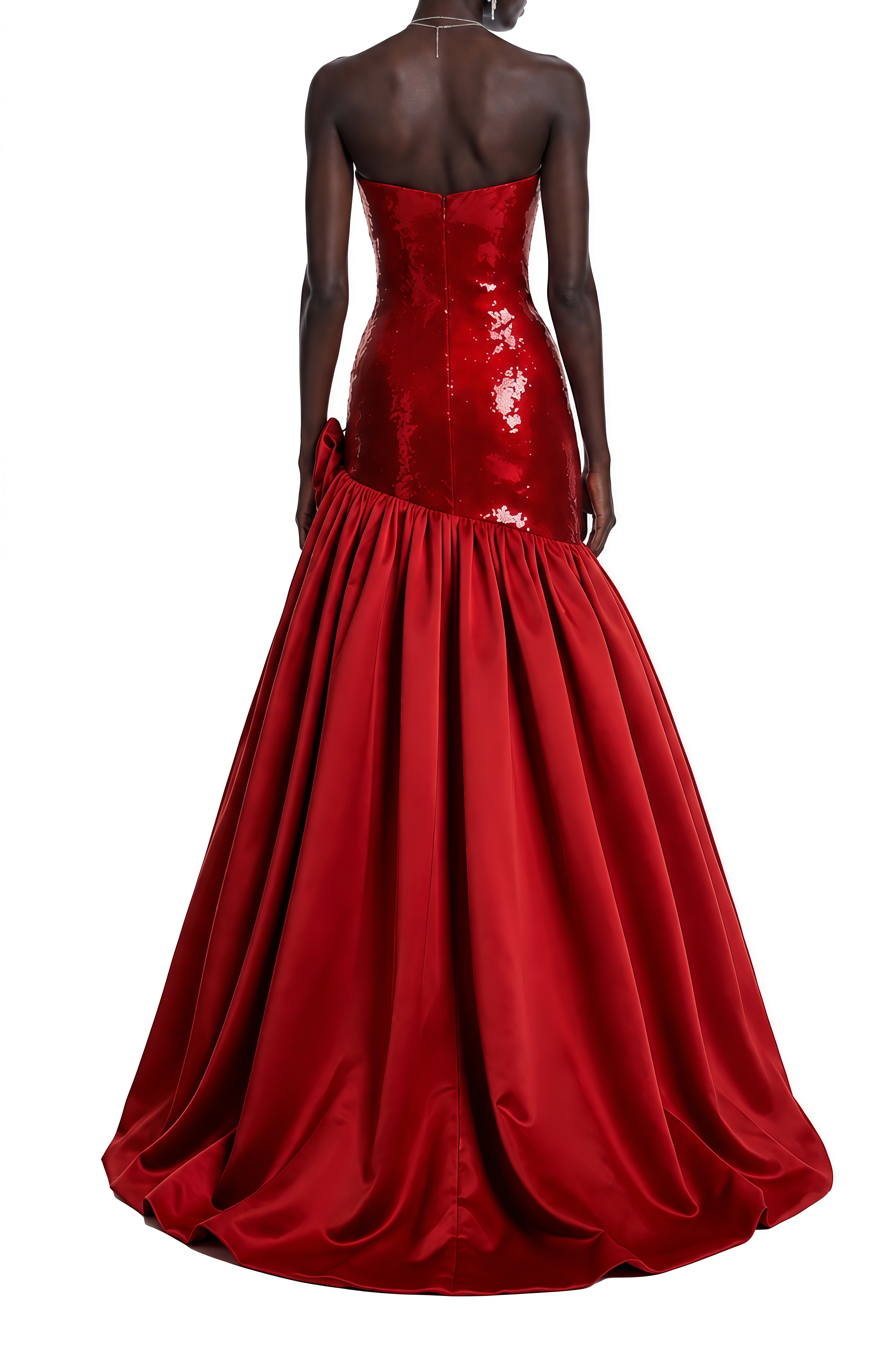 Madeline Red 3D Floral Strapless Maxi Dress