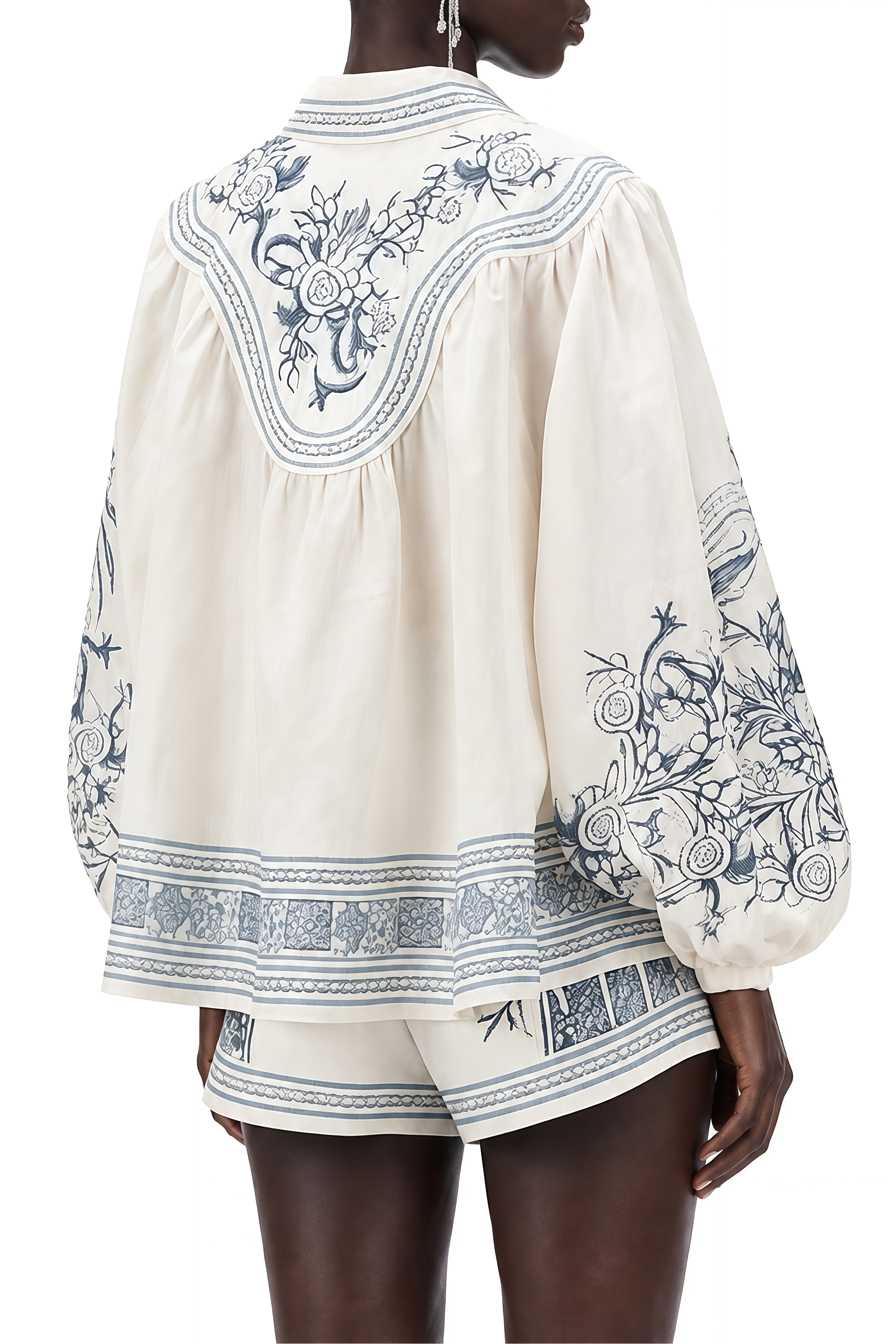 Lavinia Cream Floral Puff Sleeve Blouse & Shorts Set